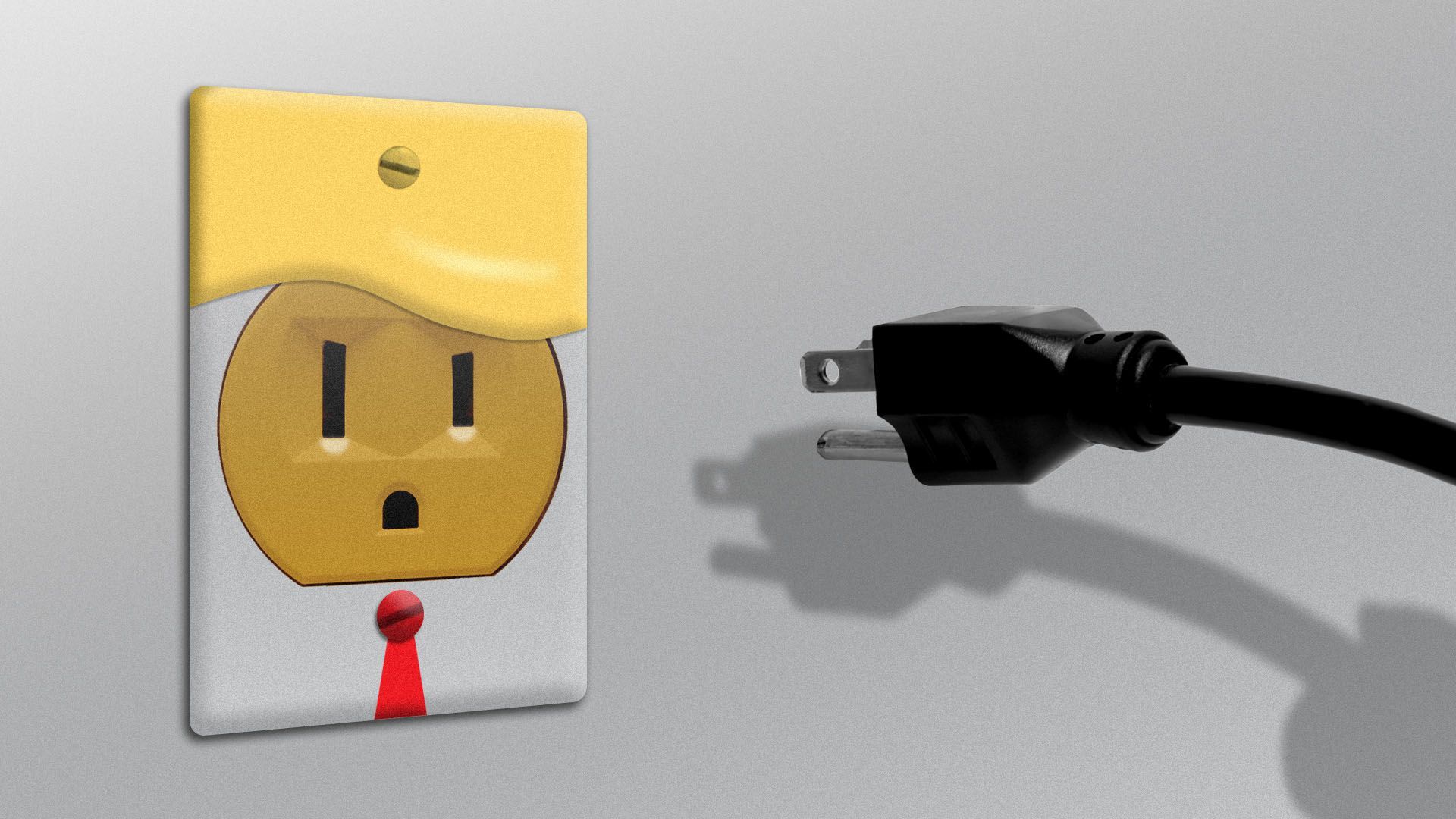 Illustration of a chord being unplugged from a Trump-shaped light socket 