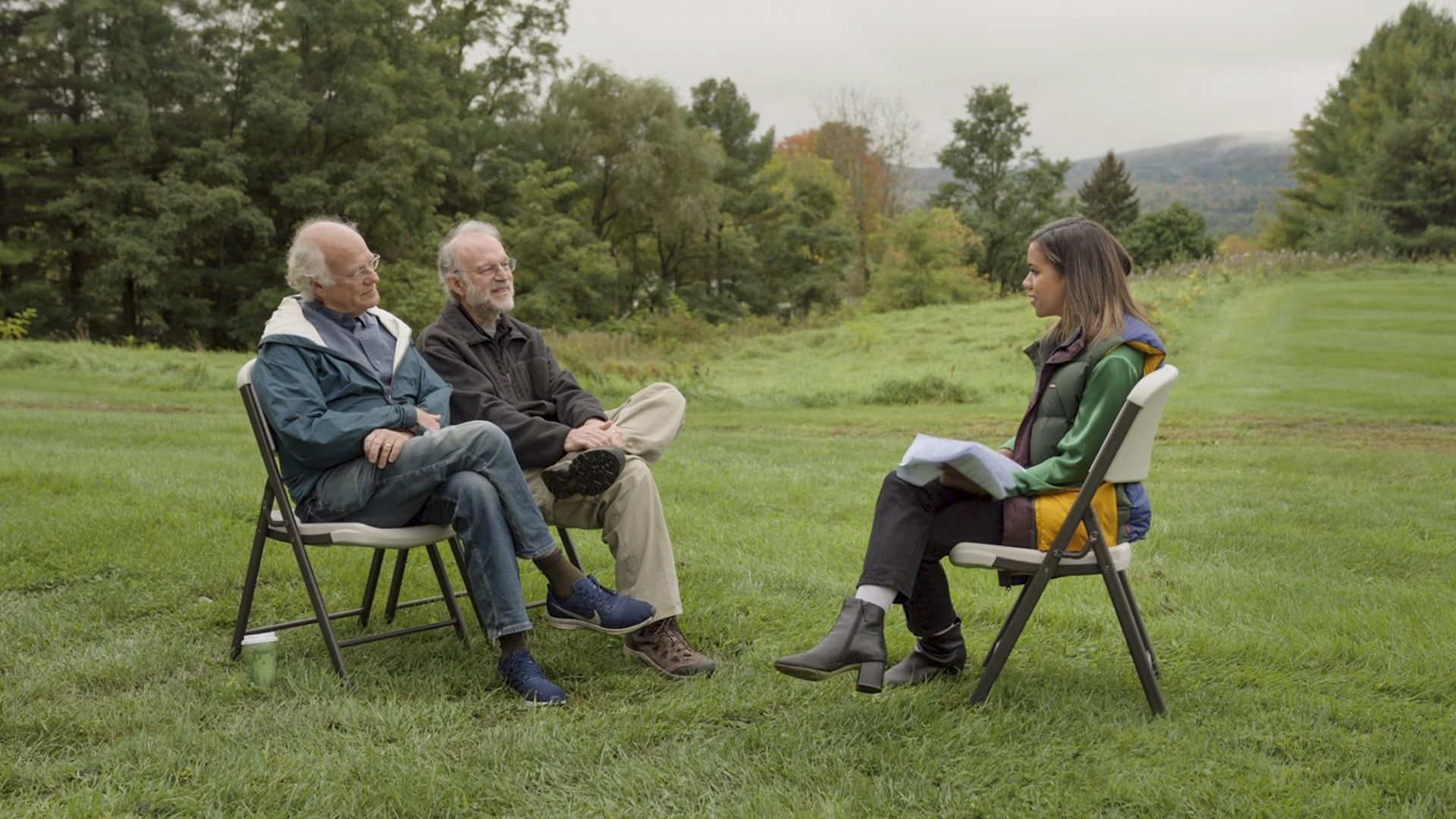 Axios' Alexi McCammond is seen outdoors in Vermont, during an interview with the founders of Ben and Jerry's ice cream.