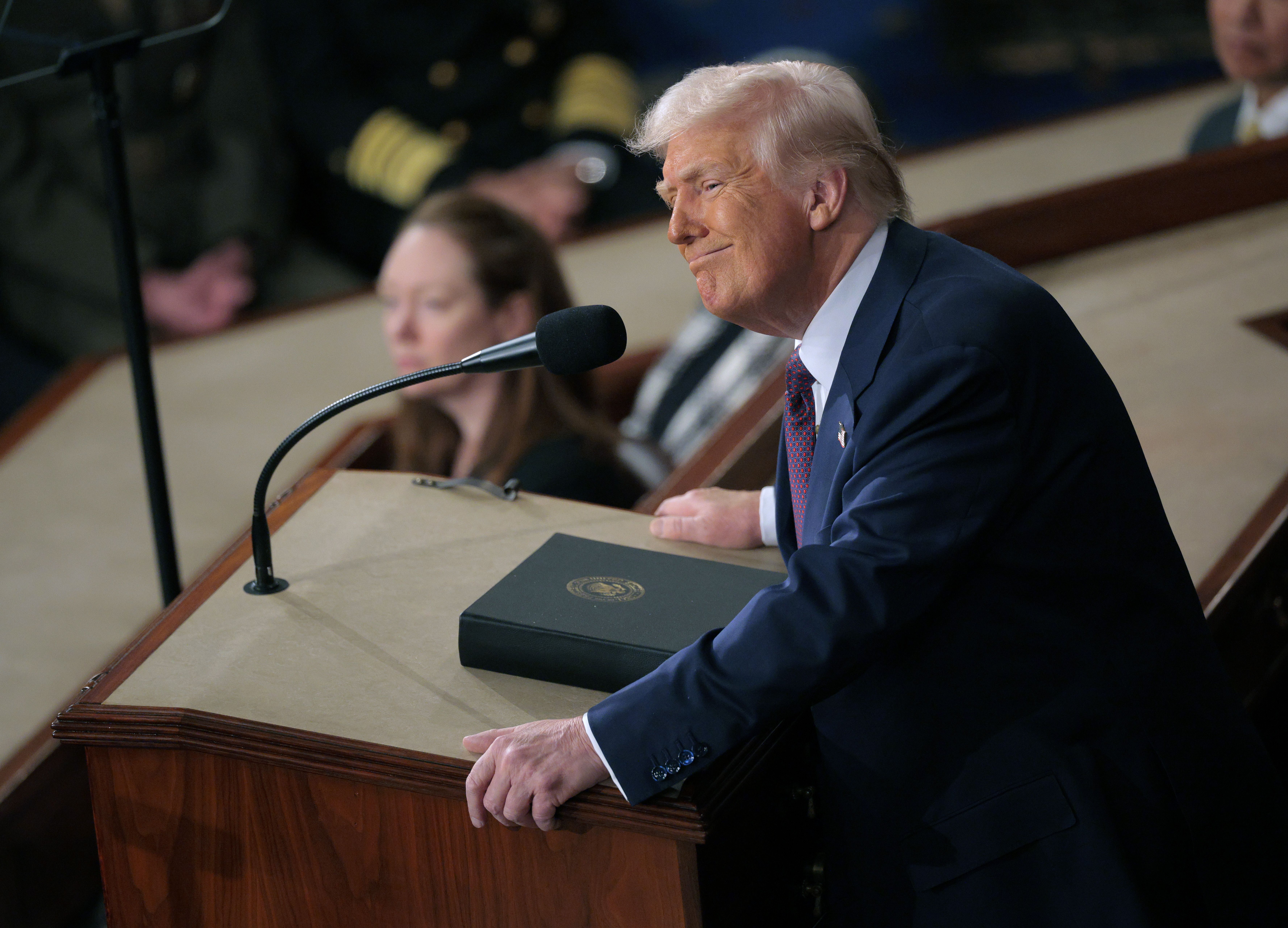 President Trump addresses a joint session of Congress in the House chamber last night.