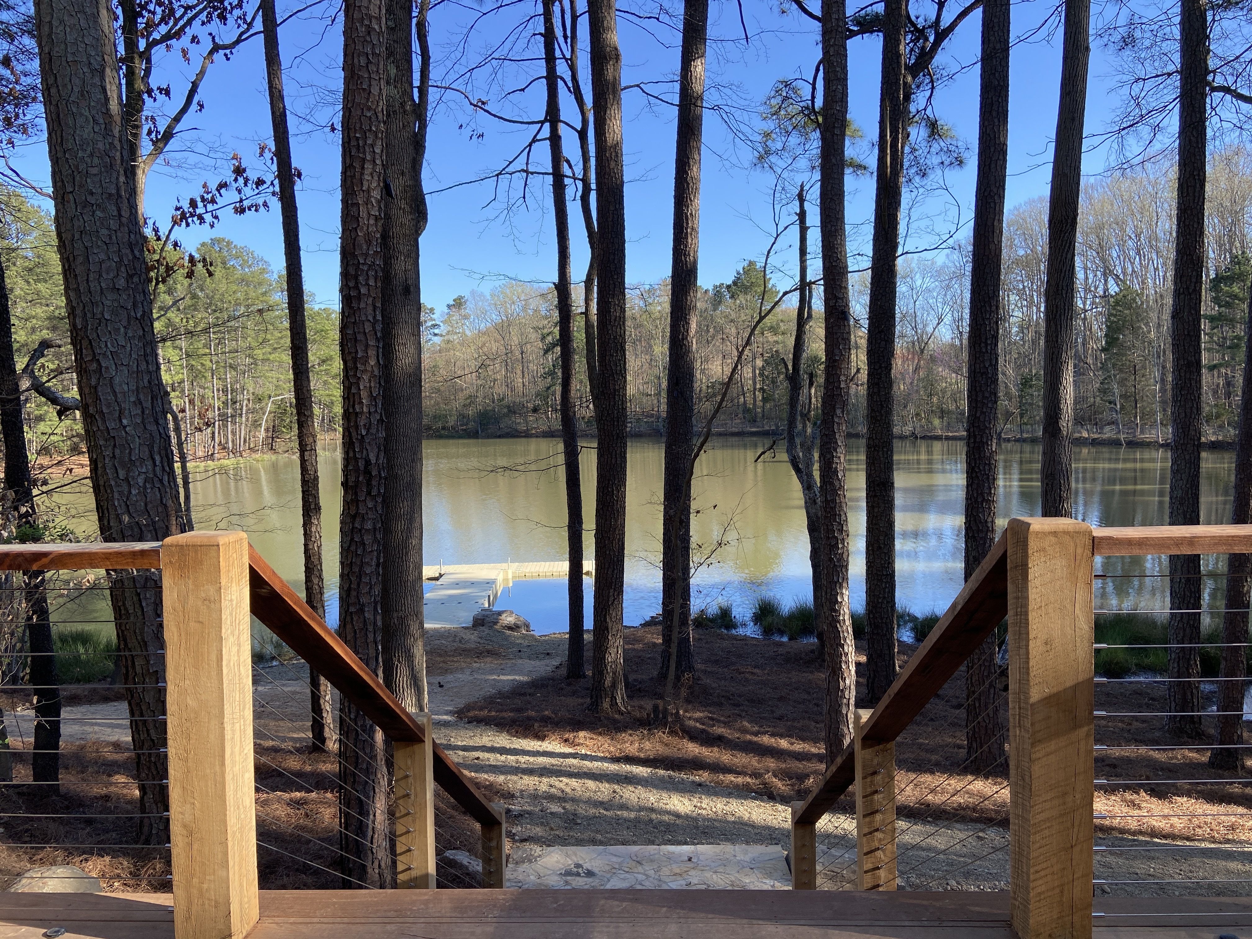 View of the lake from the top of the stairs.