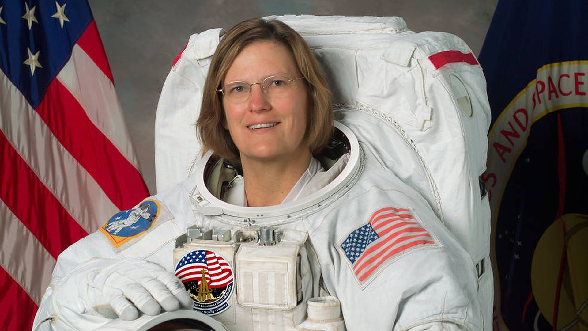 A photo of Kathy Sullivan as a NASA astronaut