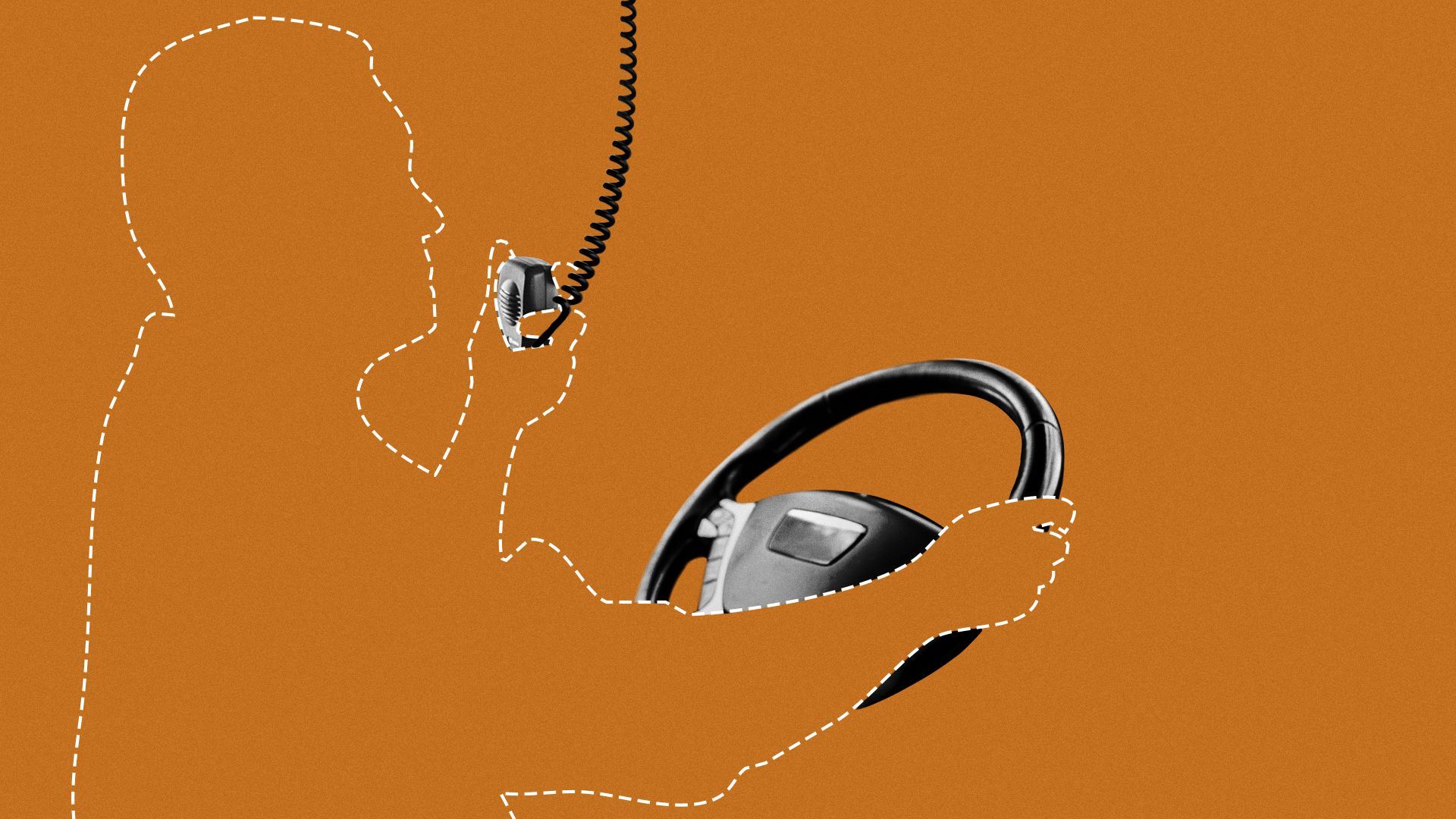 Illustration of an outline of a man holding a CB radio mic and steering wheel.