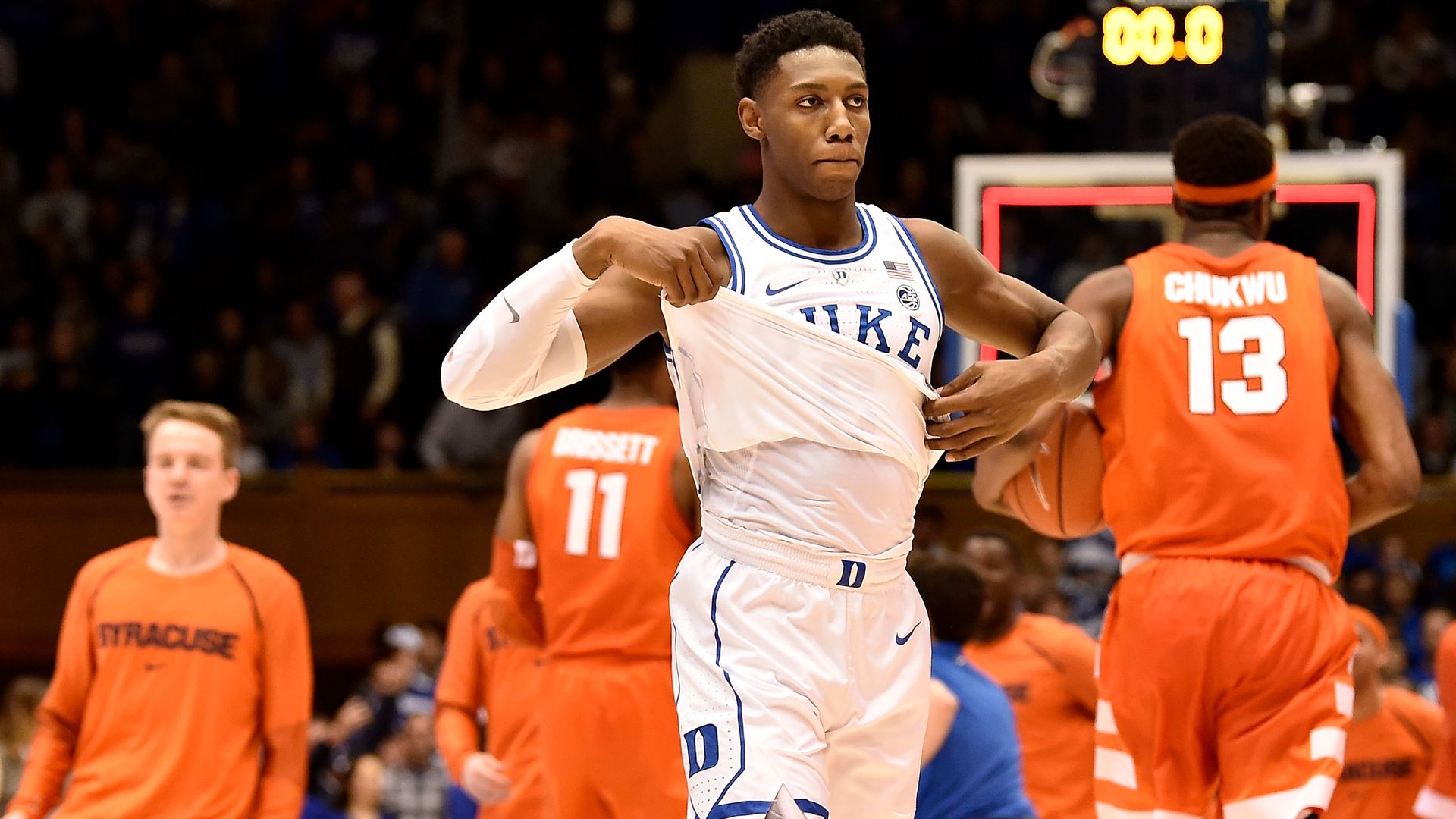 Duke's R.J. Barrett leaves the floor after a loss to Syracuse