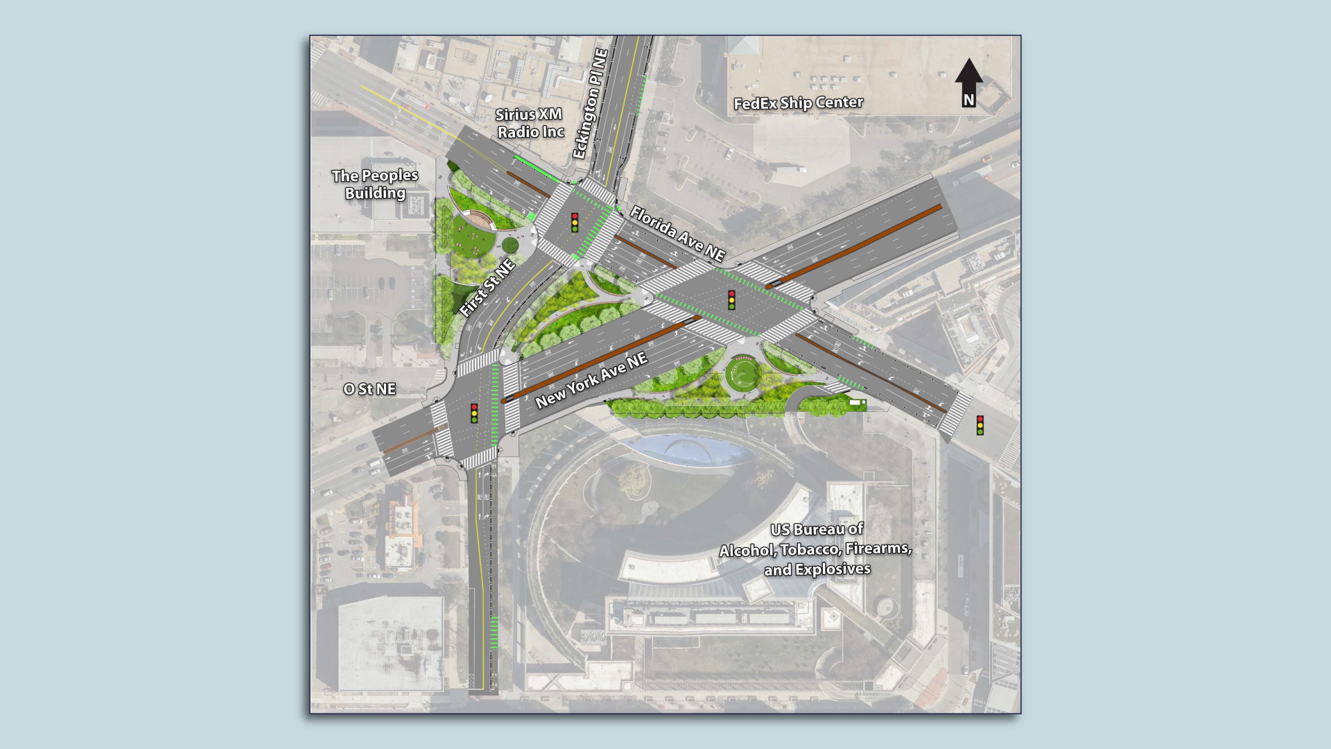 A map showing the new green space around the intersection of Florida and New York avenues