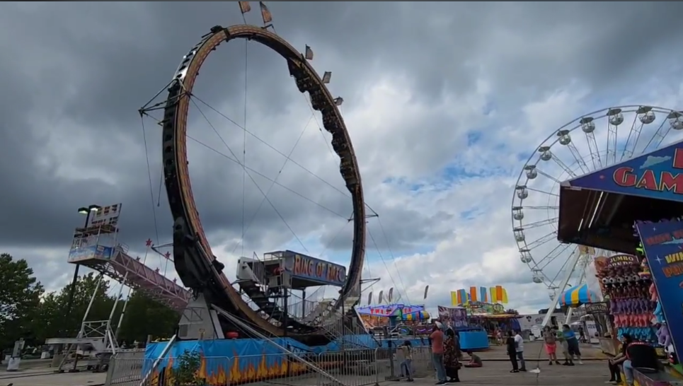 A circular roller coaster ride.