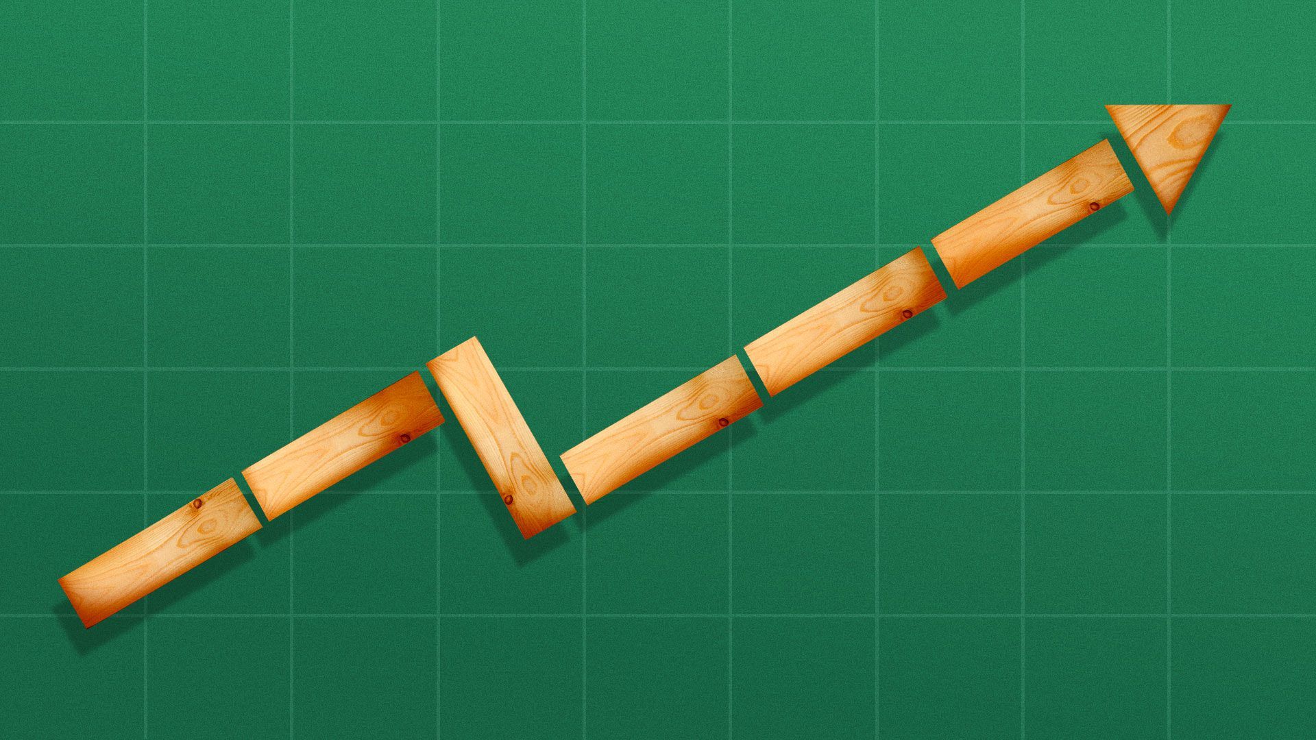 Illustration of lumber 2 x 4 forming an upwards trending line graph