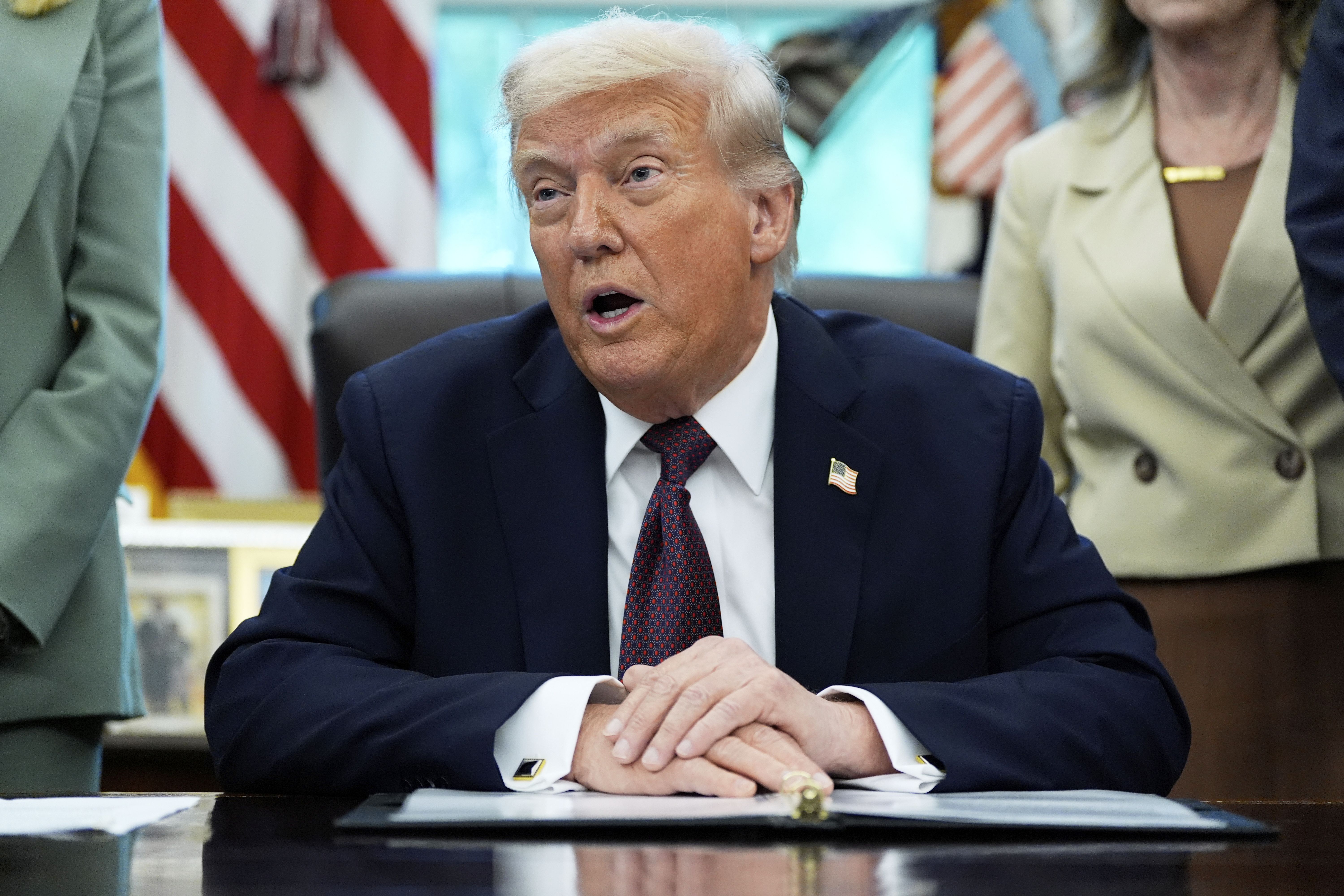 President Trump speaks in the Oval Office yesterday.