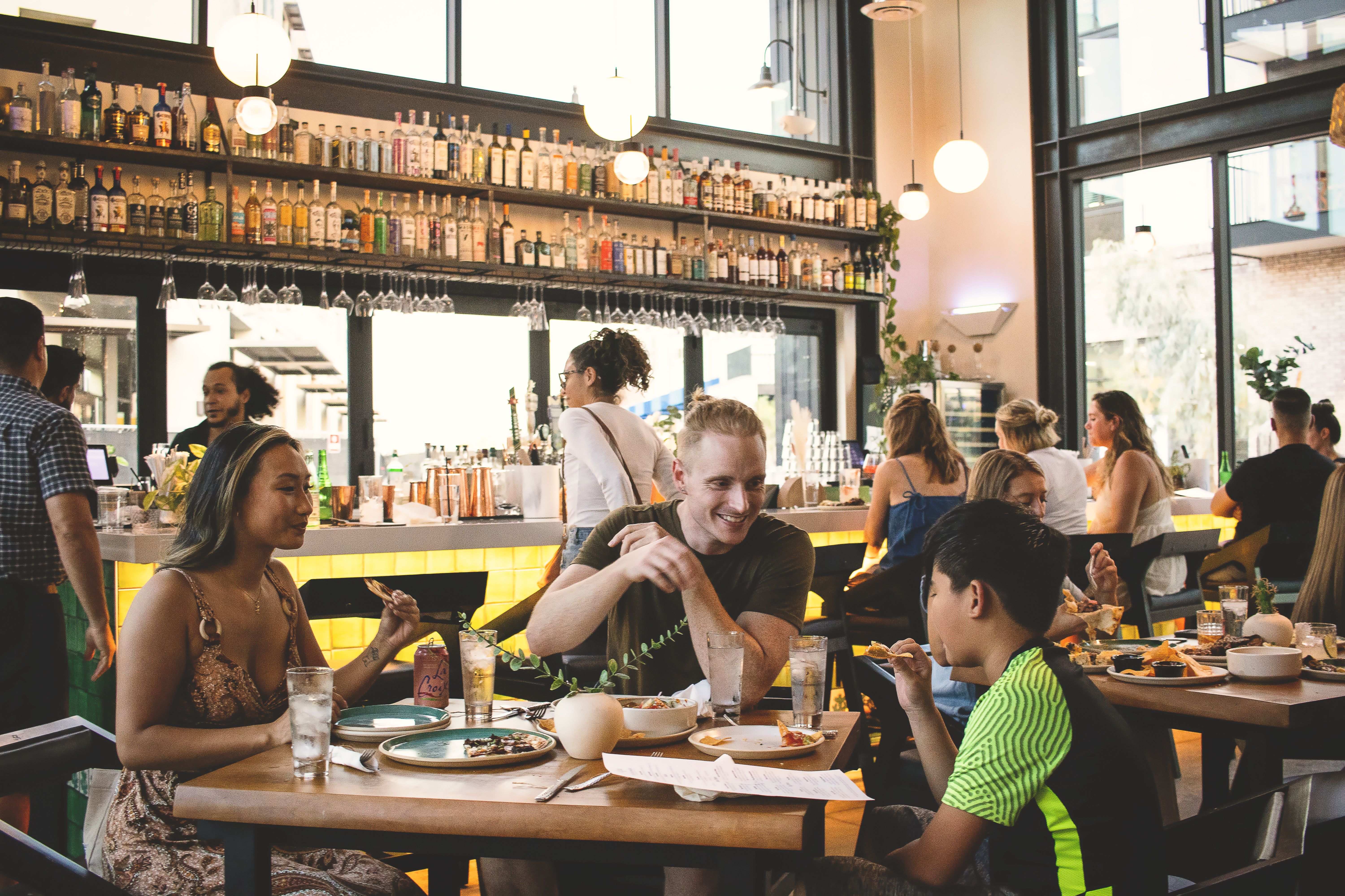 People eating at a restaurant. 