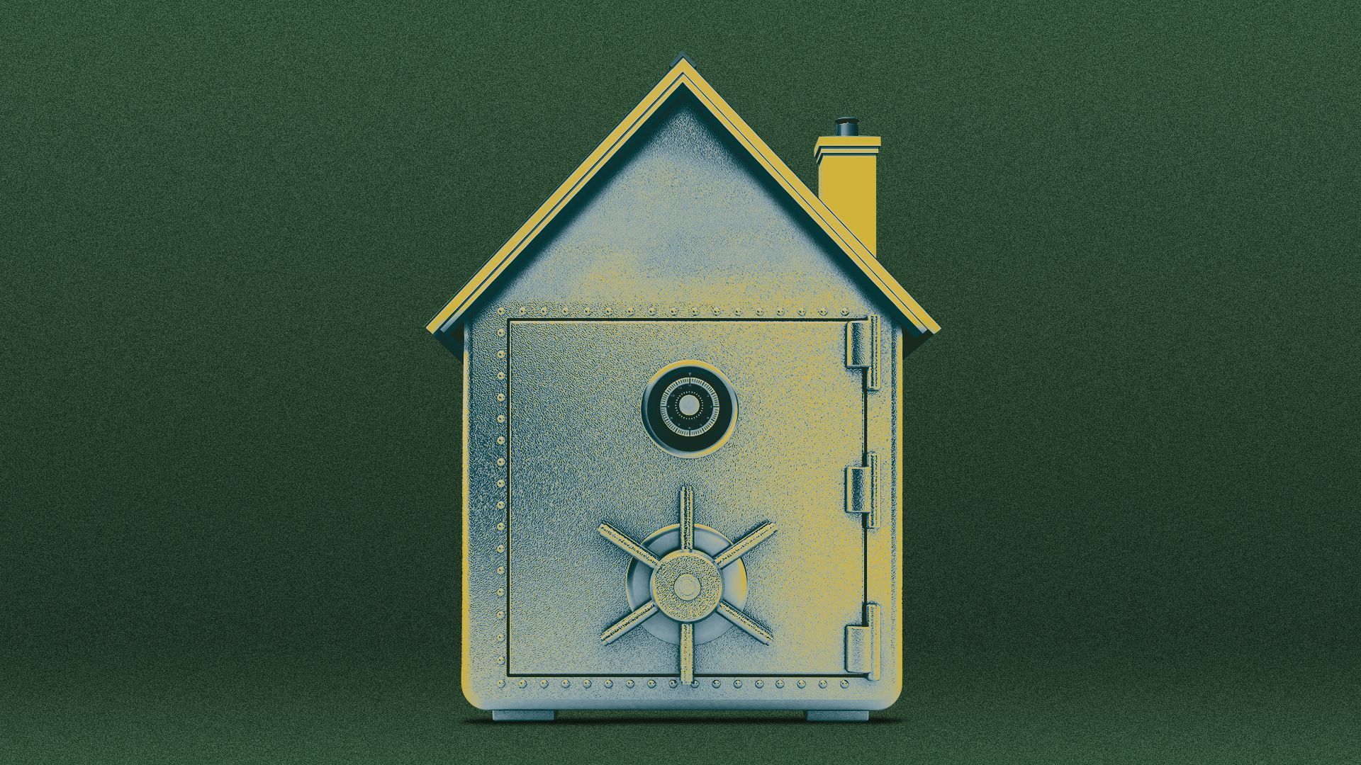 Illustration of a safe with a roof like a house.