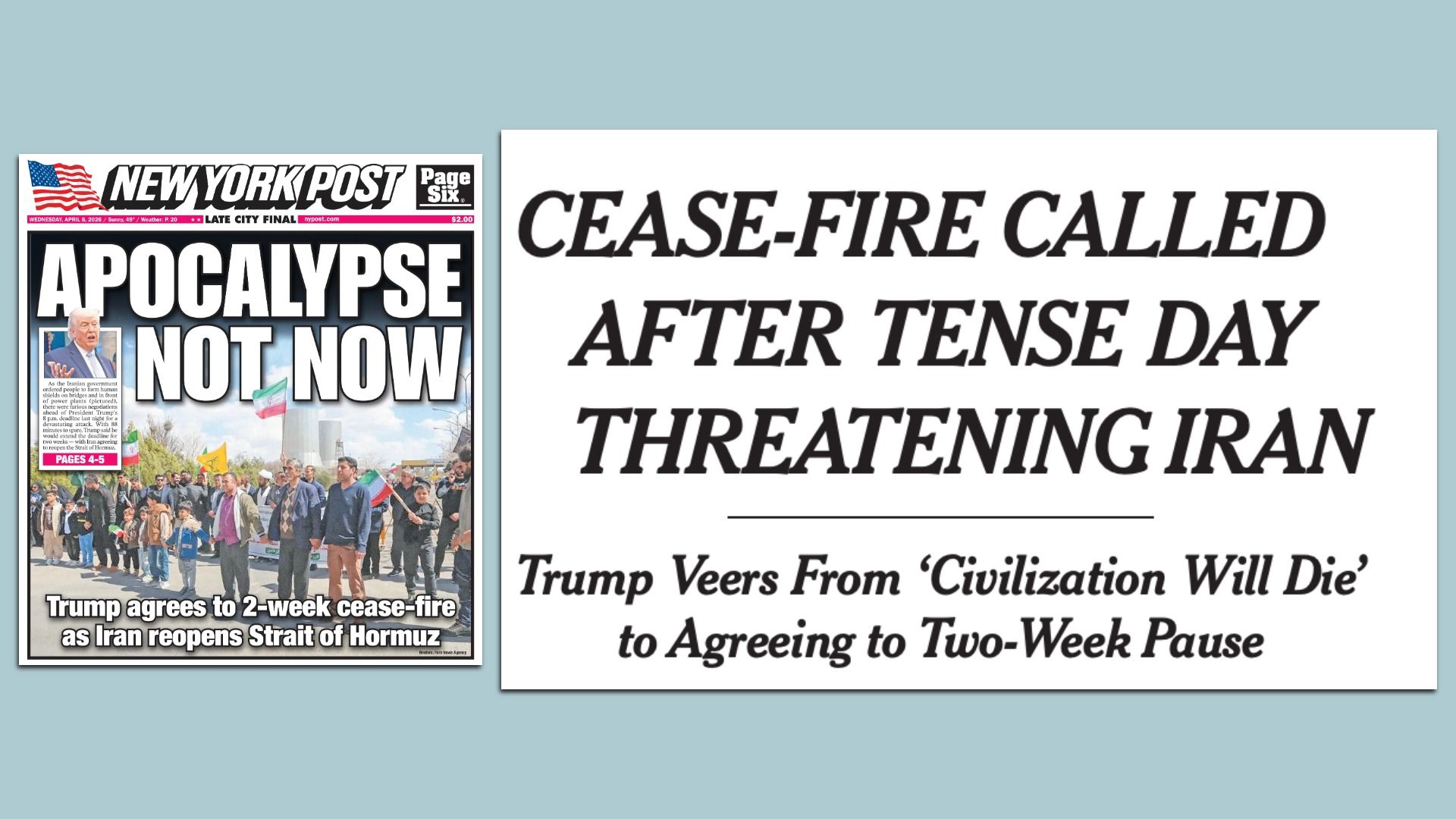 Today's New York Post, New York Times.