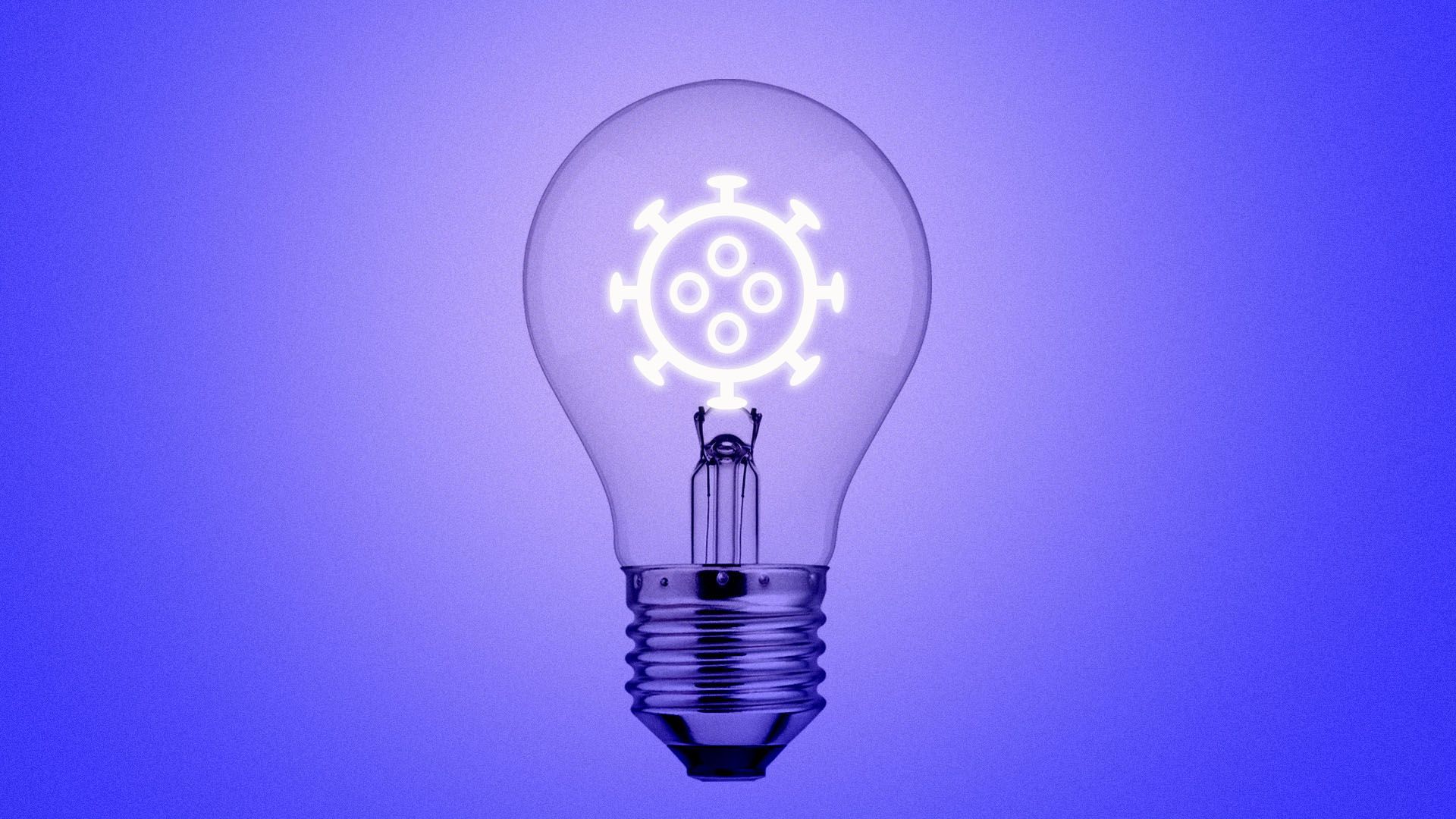 Illustration of a lightbulb with filament in the shape of a virus