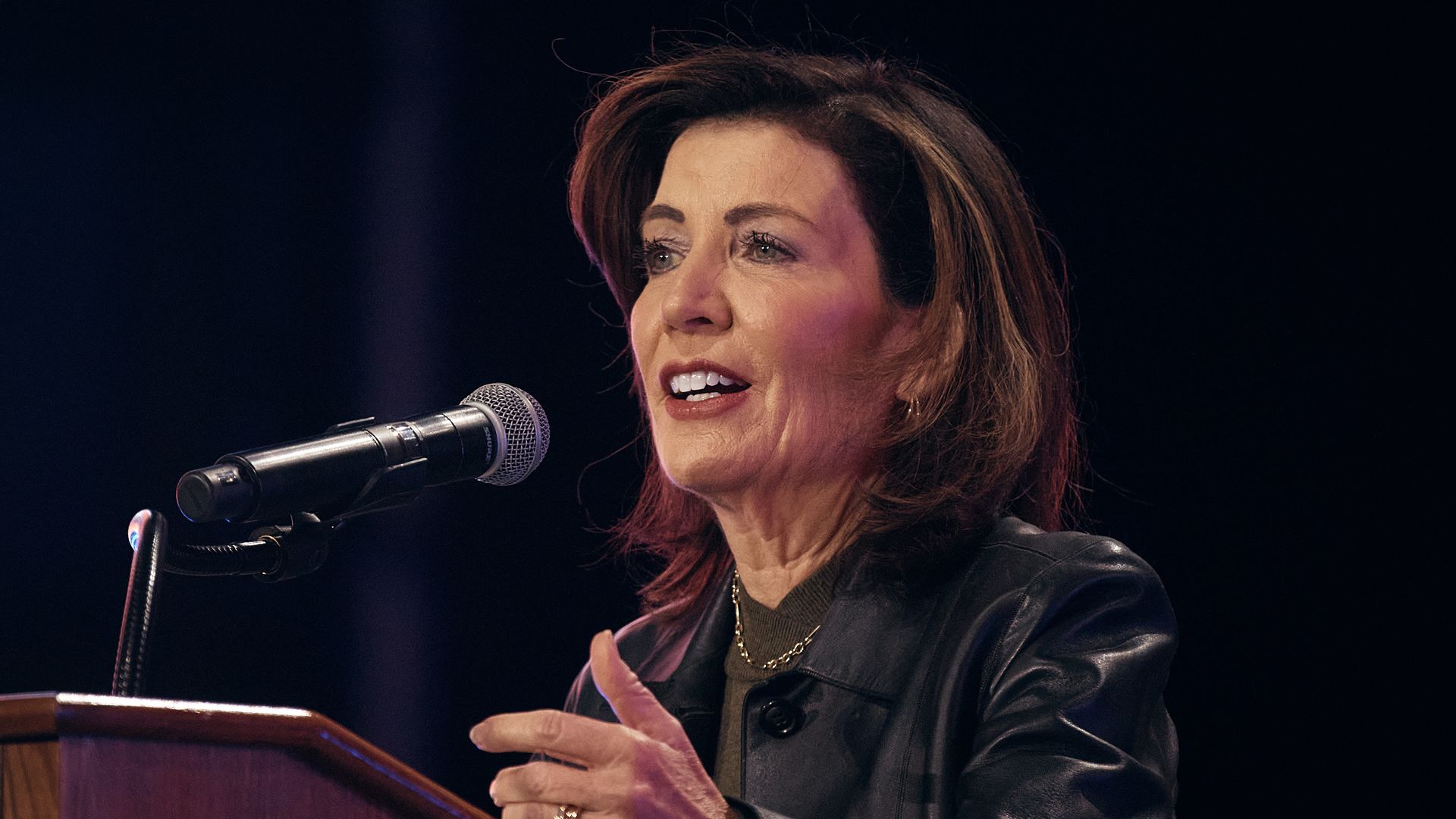 Kathy Hochul speaking at a podium