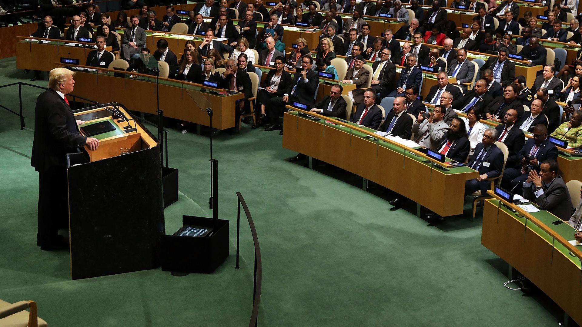 President Donald Trump addresses the 73rd United Nations (U.N.) General Assembly on September 25, 2018