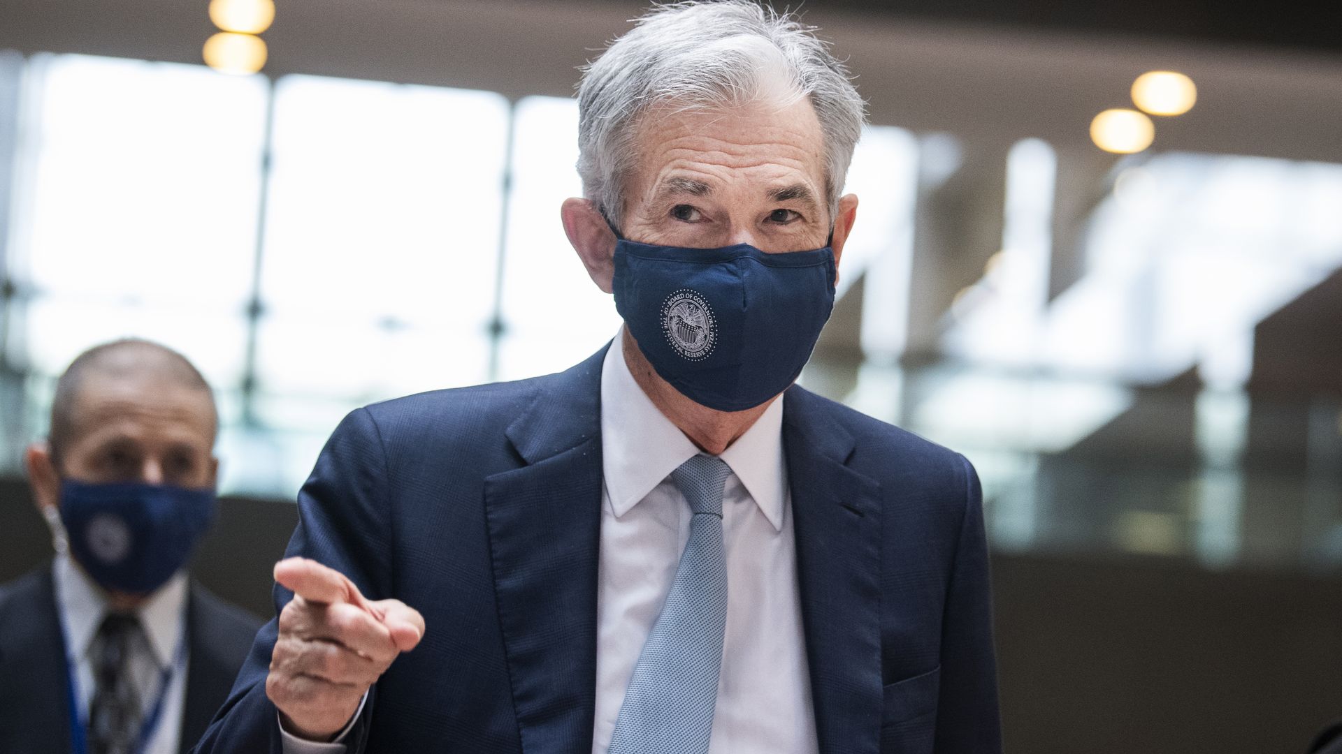 Federal Reserve Chairman Jerome Powell leaves a meeting 