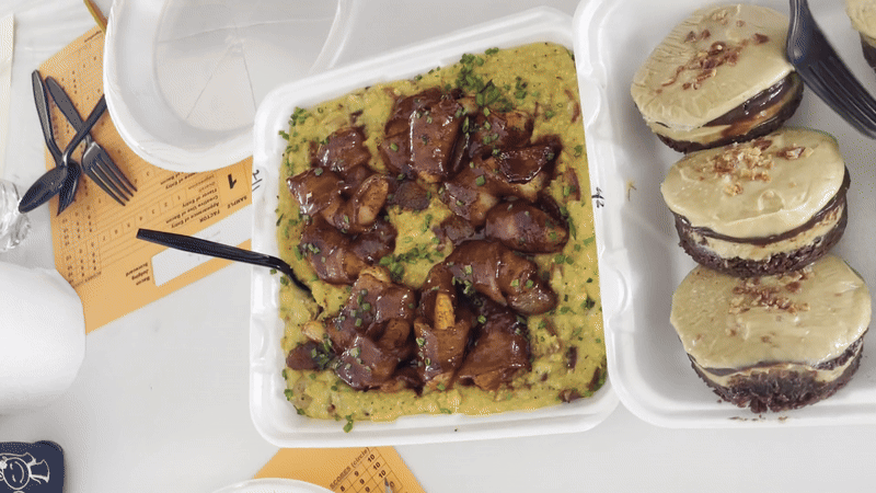 Image shows food in boxes