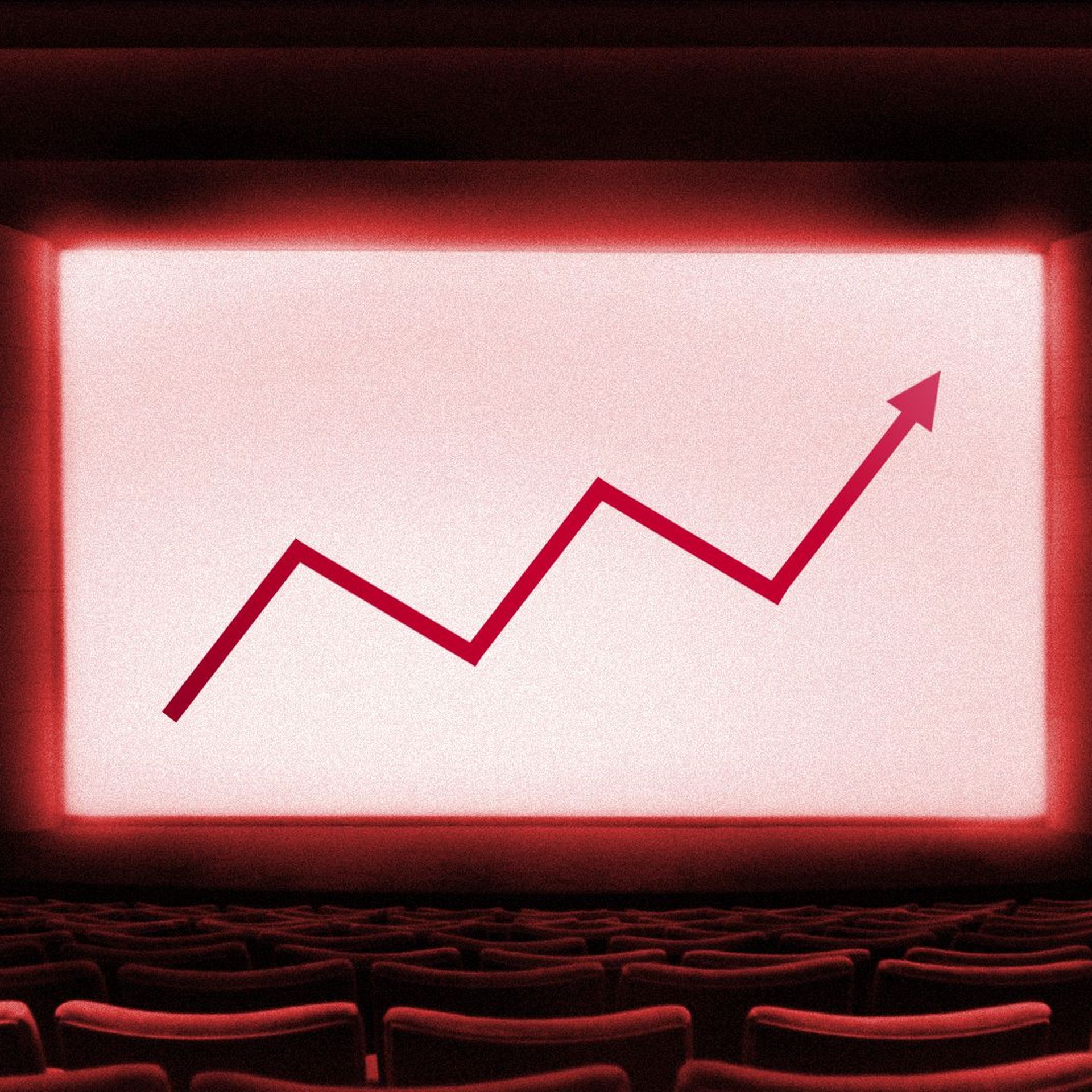 Illustration of a stock trend line on a movie theater screen