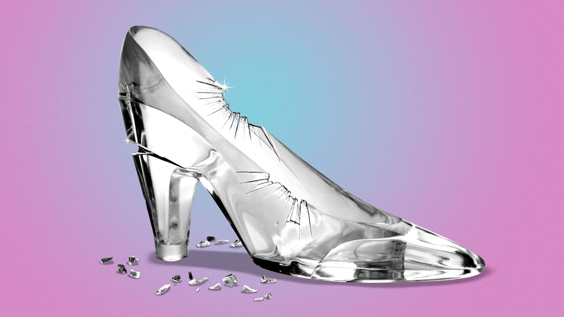 Illustration of a glass slipper with cracks in the glass.