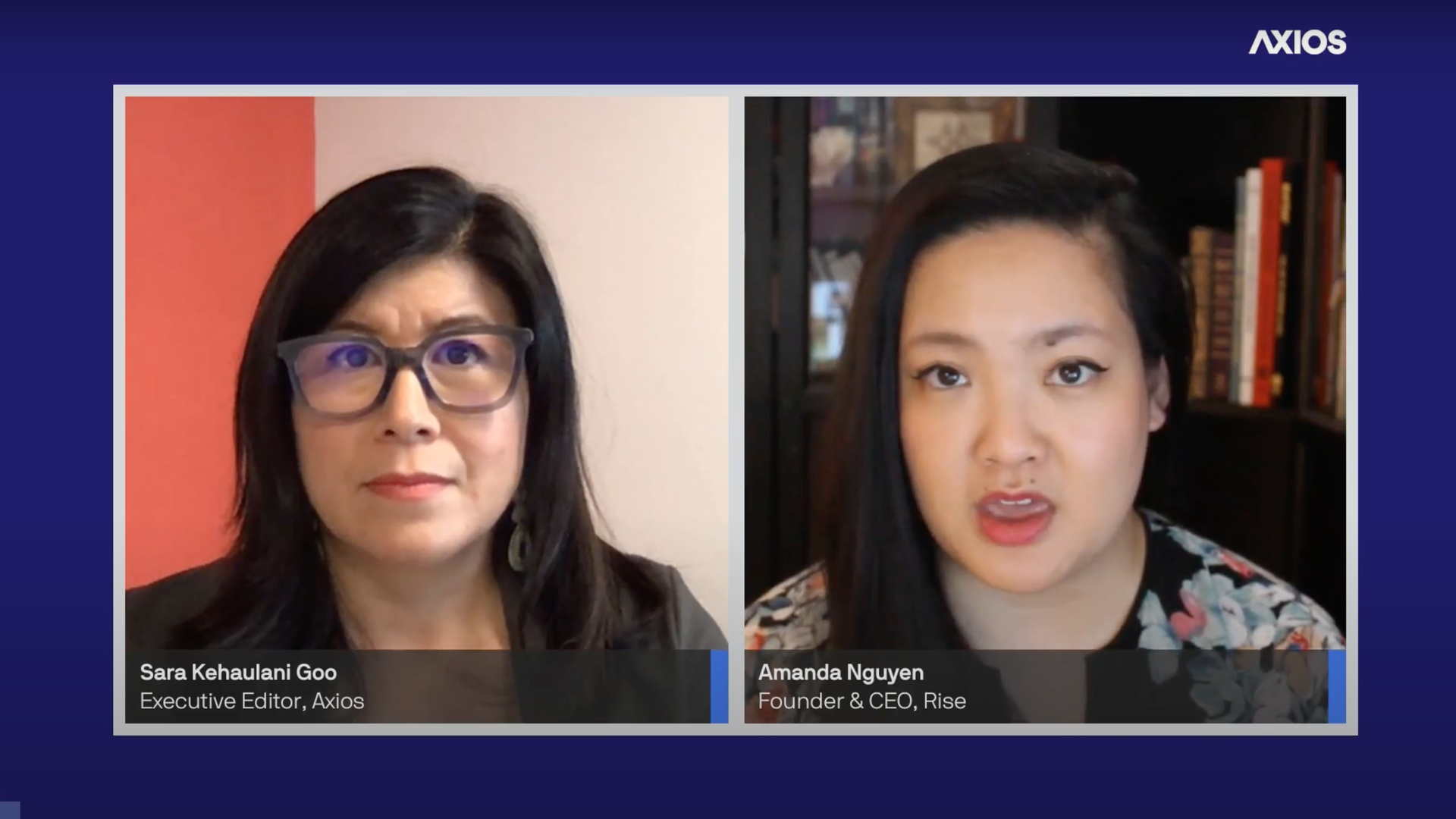 Screenshot of Sara Goo and Amanda Nguyen speaking to each other side by side