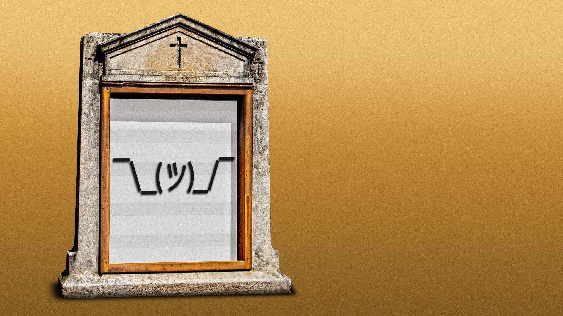 Illustration of a church sign featuring a shrug emoji