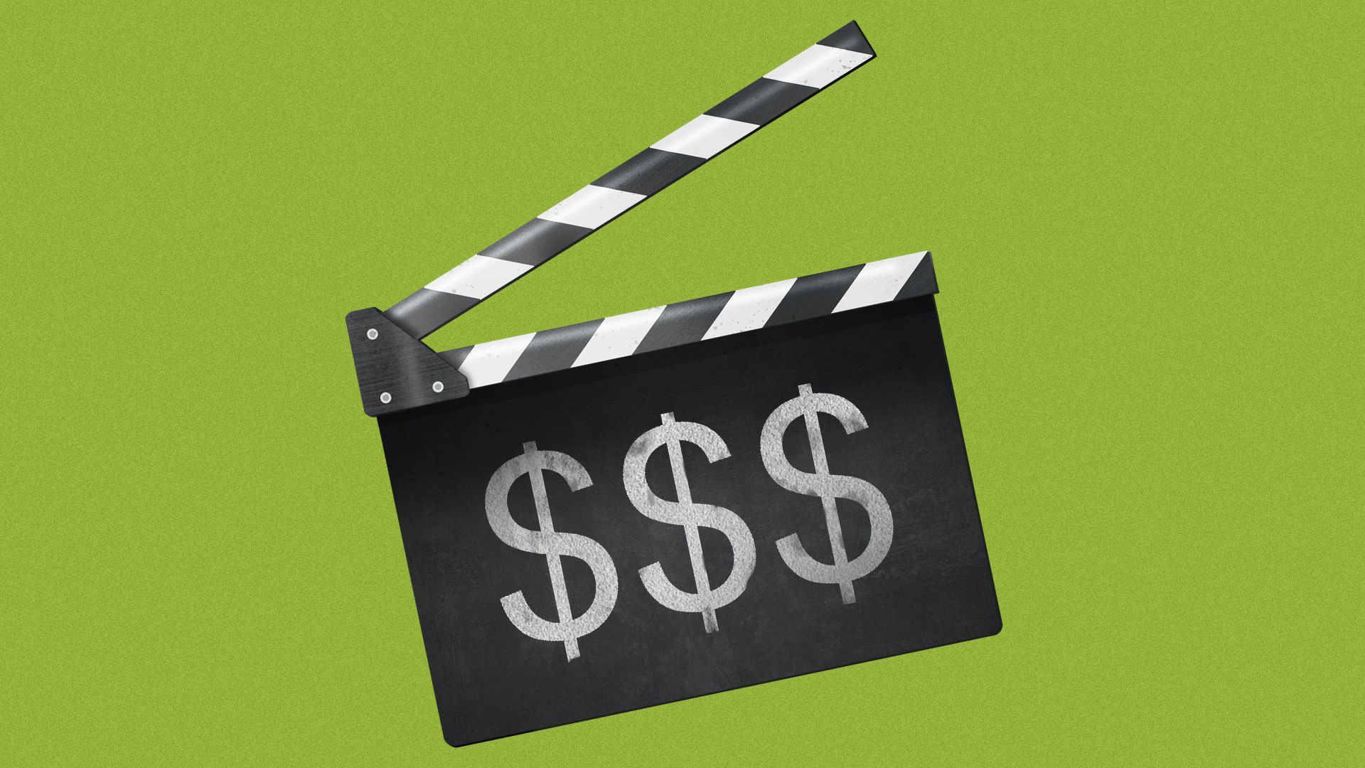 Illustration of a movie clapper board with dollar signs drawn on it