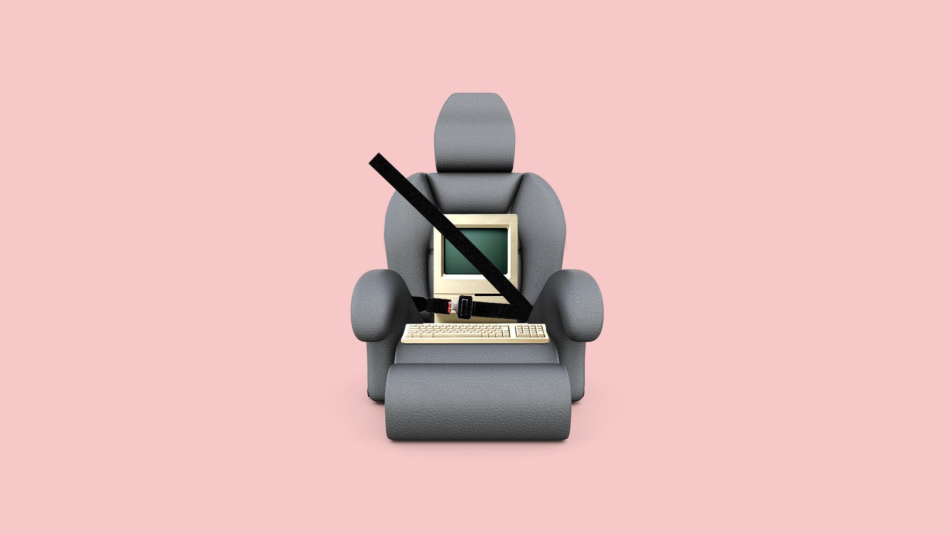 Illustration of a computer wearing a seat belt