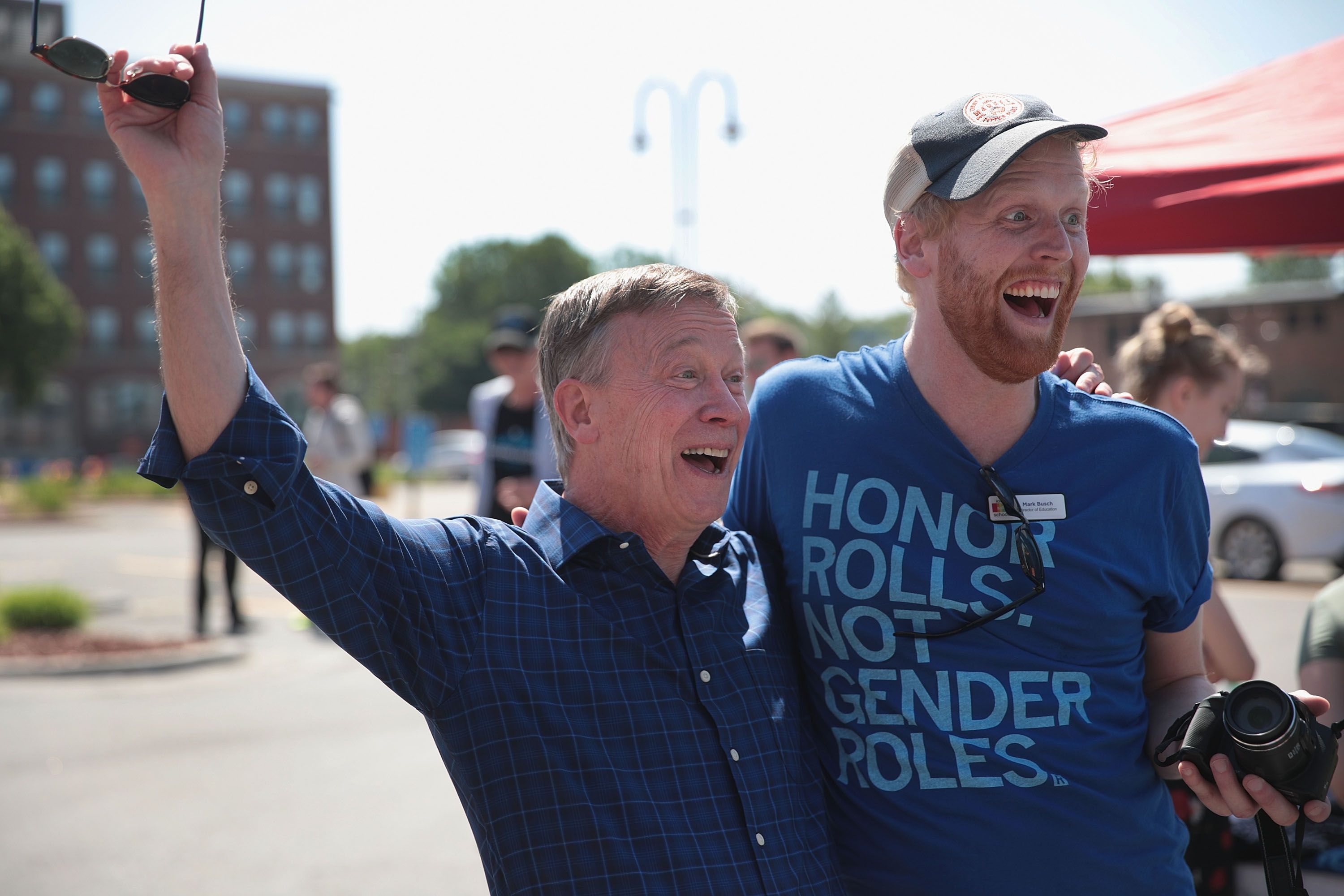 Democratic presidential candidate and former Colorado governor John Hickenlooper greets people while campaigning at the Capital City Pride Fest on June 08, 2019 in Des Moines, Iowa. 