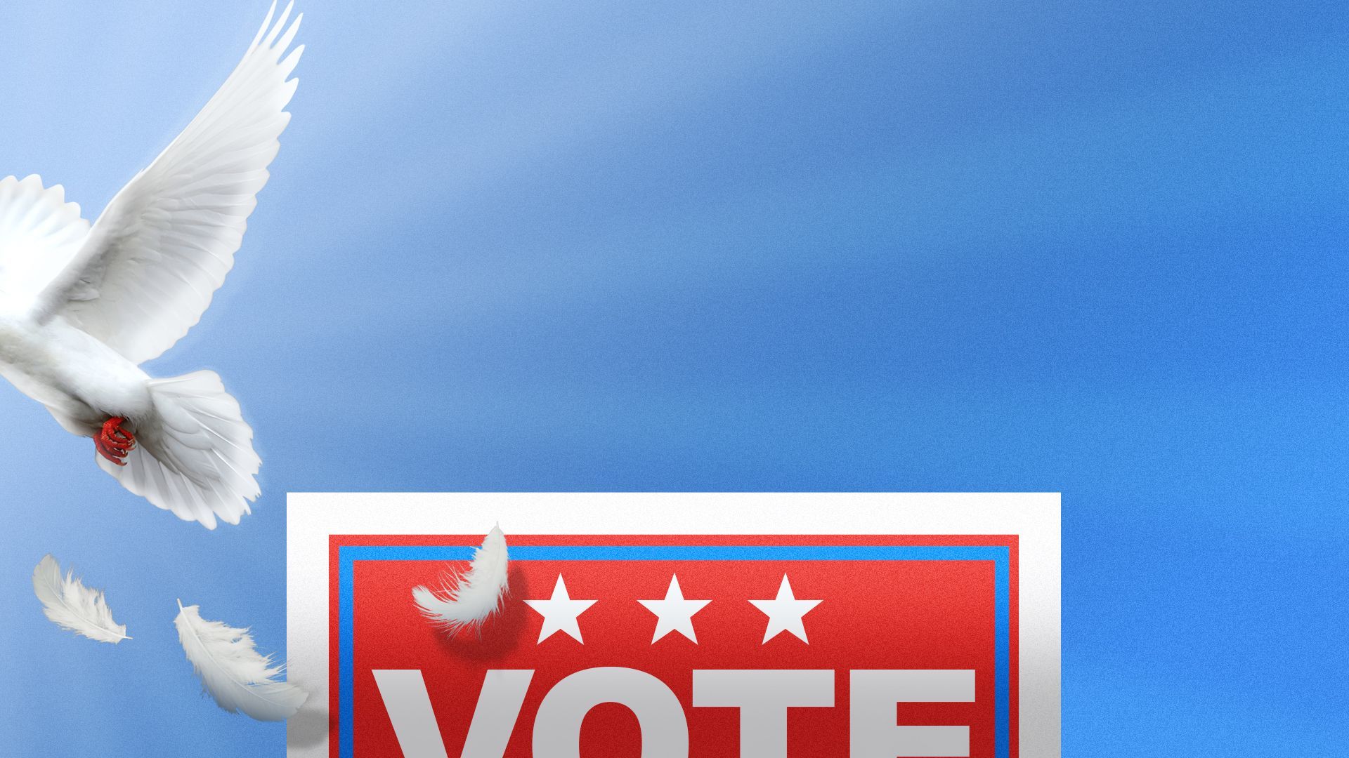 Illustration of a dove flying away from a voting lawn sign