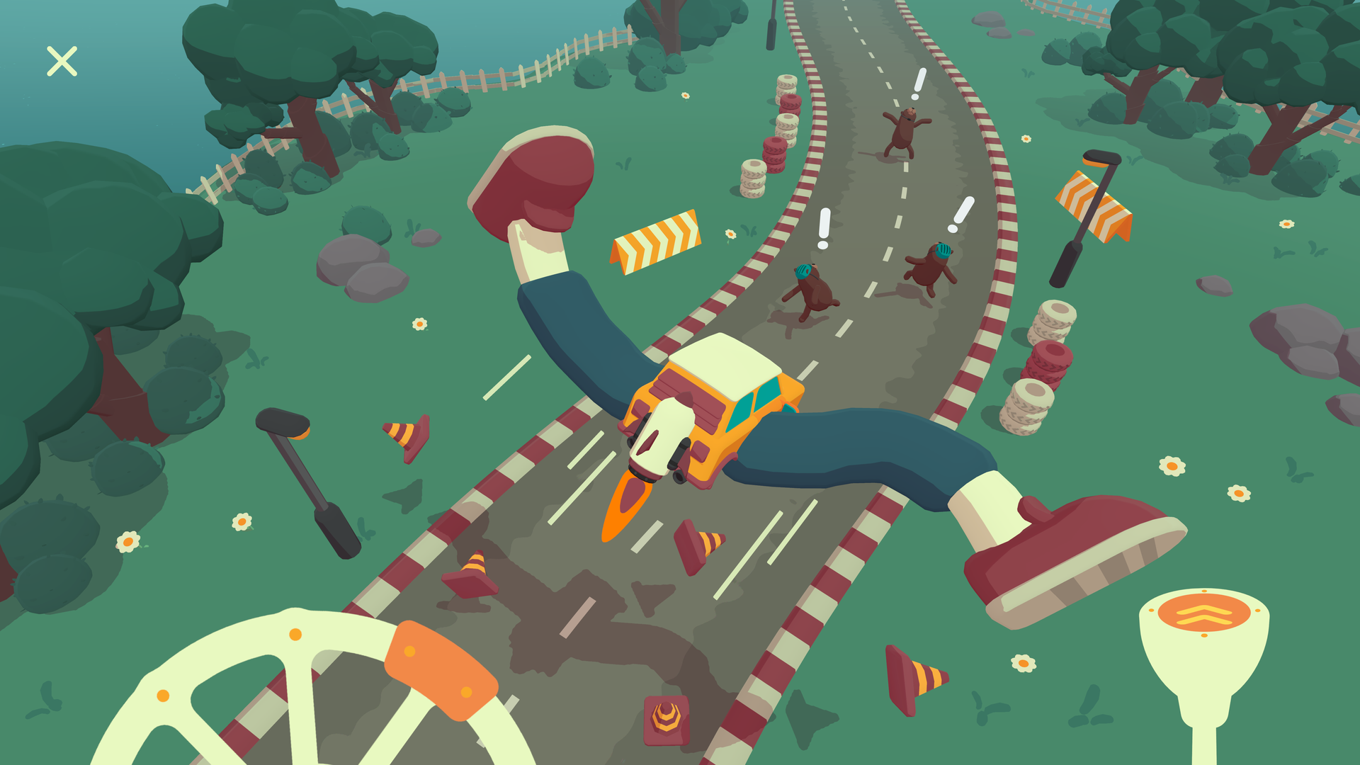 Video game screenshot of a car with legs