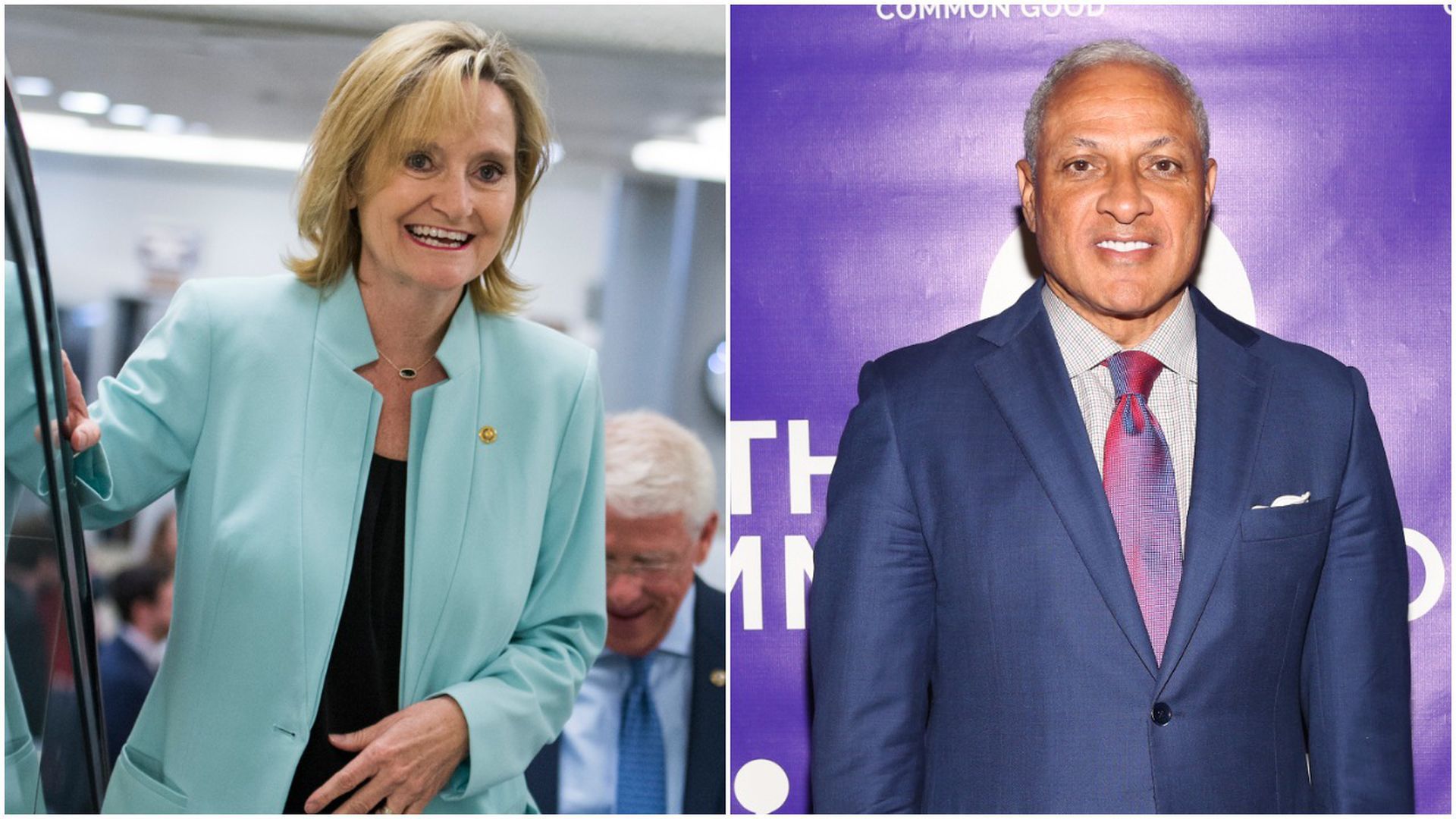 A split picture of Cindy Hyde-Smith and Mike Espy