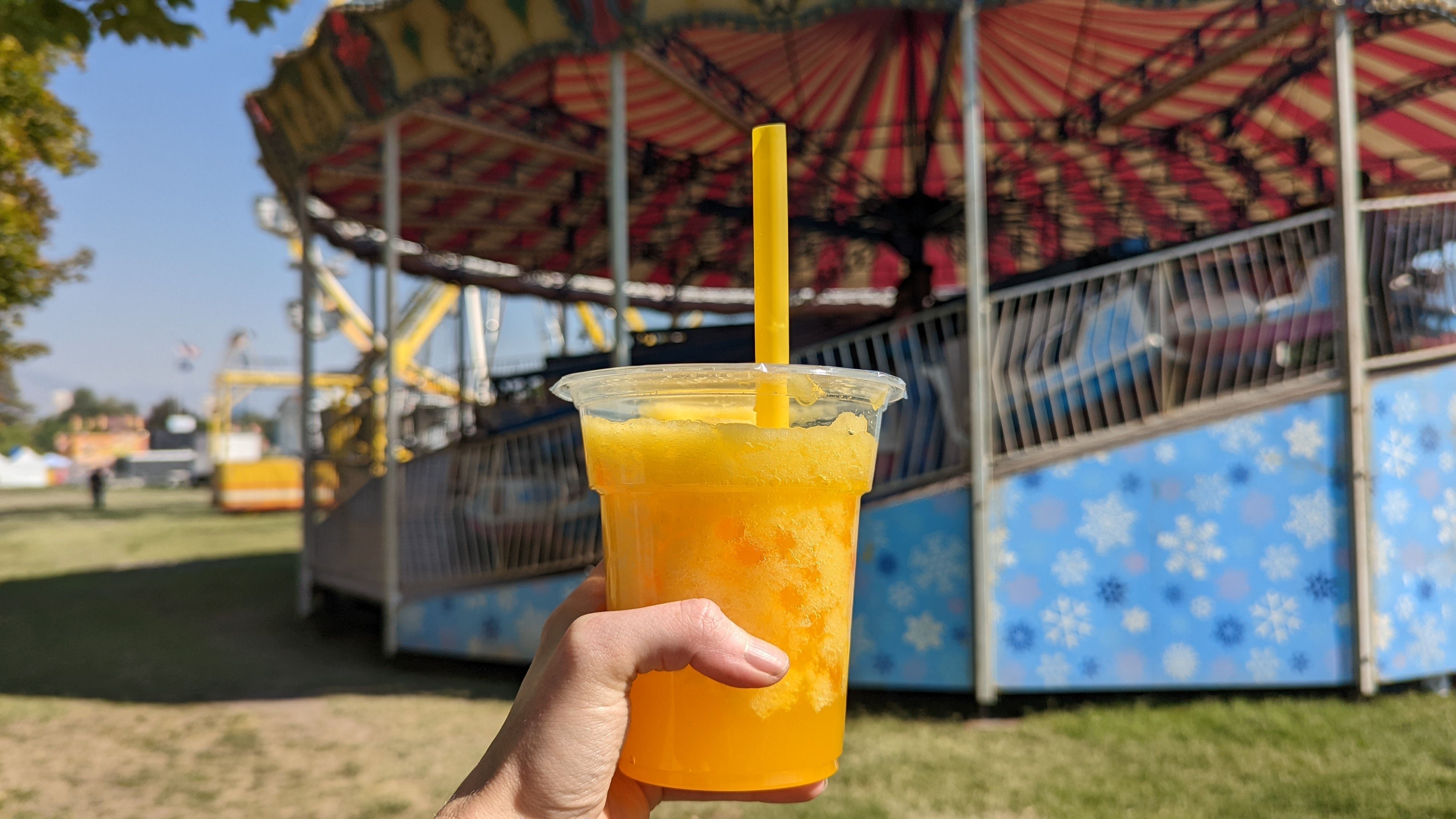 A mango boba drink at the Utah State Fair. Photo: Erin Alberty/Axios