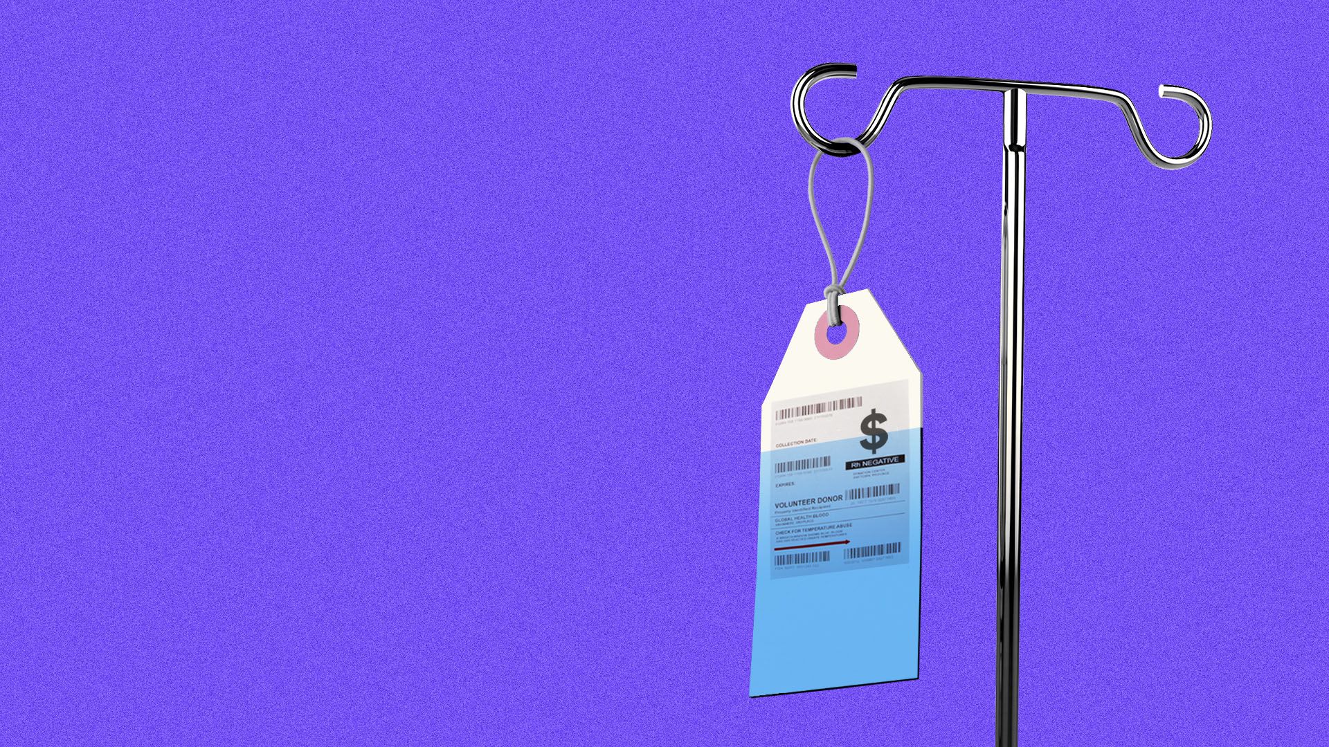 Illustration of a price tag hanging from an IV stand