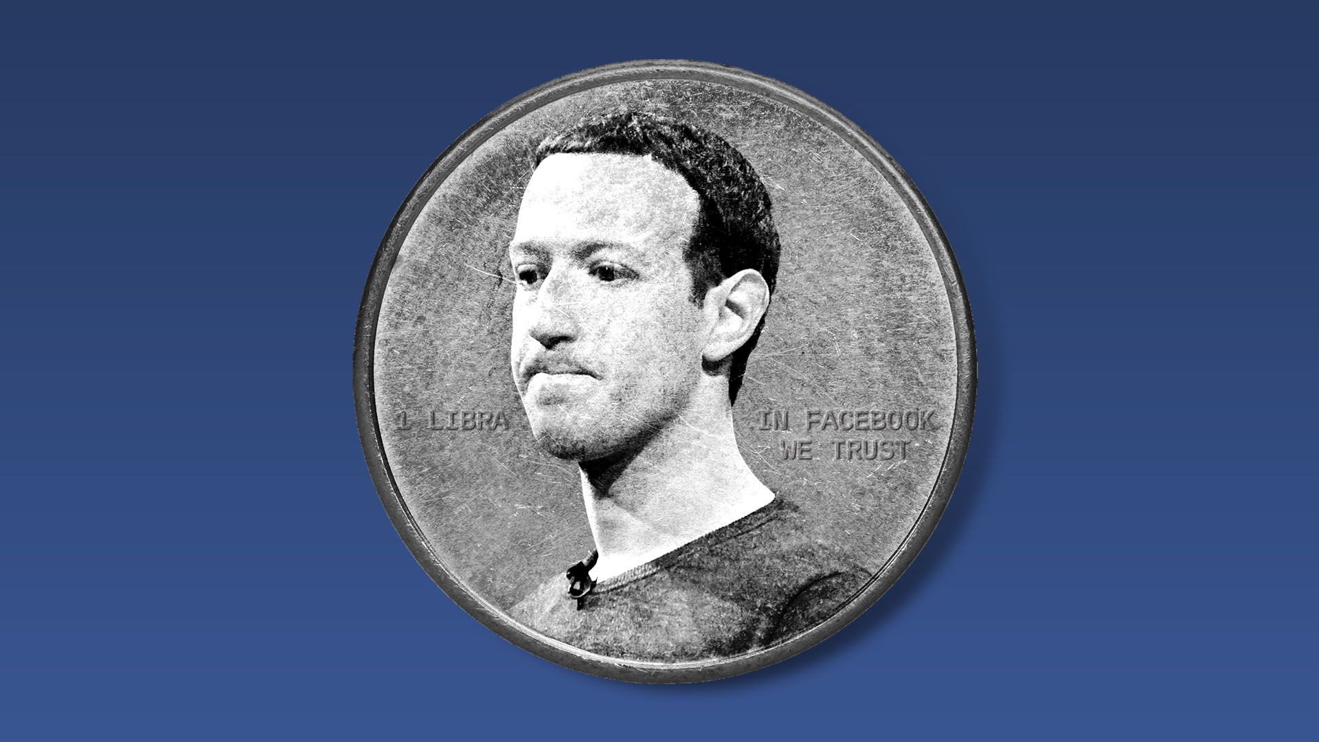 Illustration of a worried Mark Zuckerberg on a coin