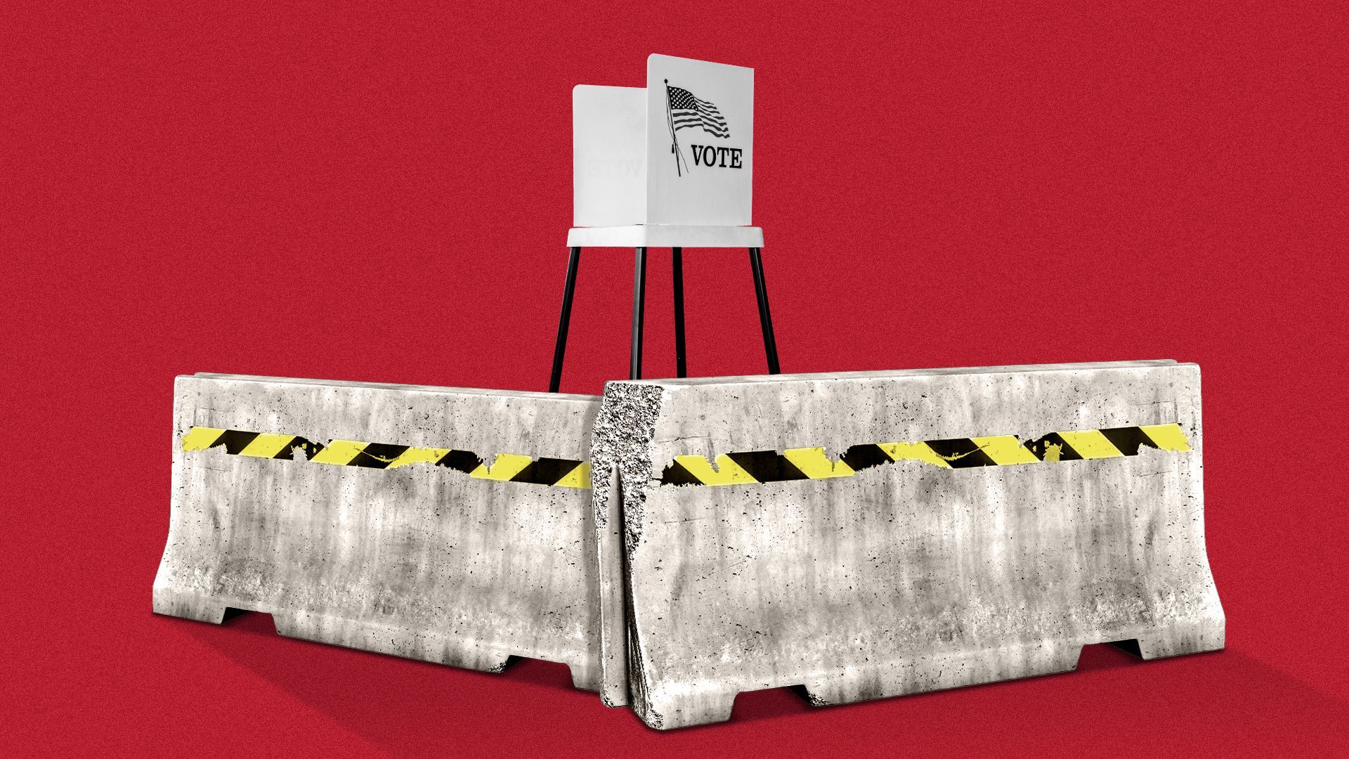 Illustration of a voting booth behind two concrete barriers.