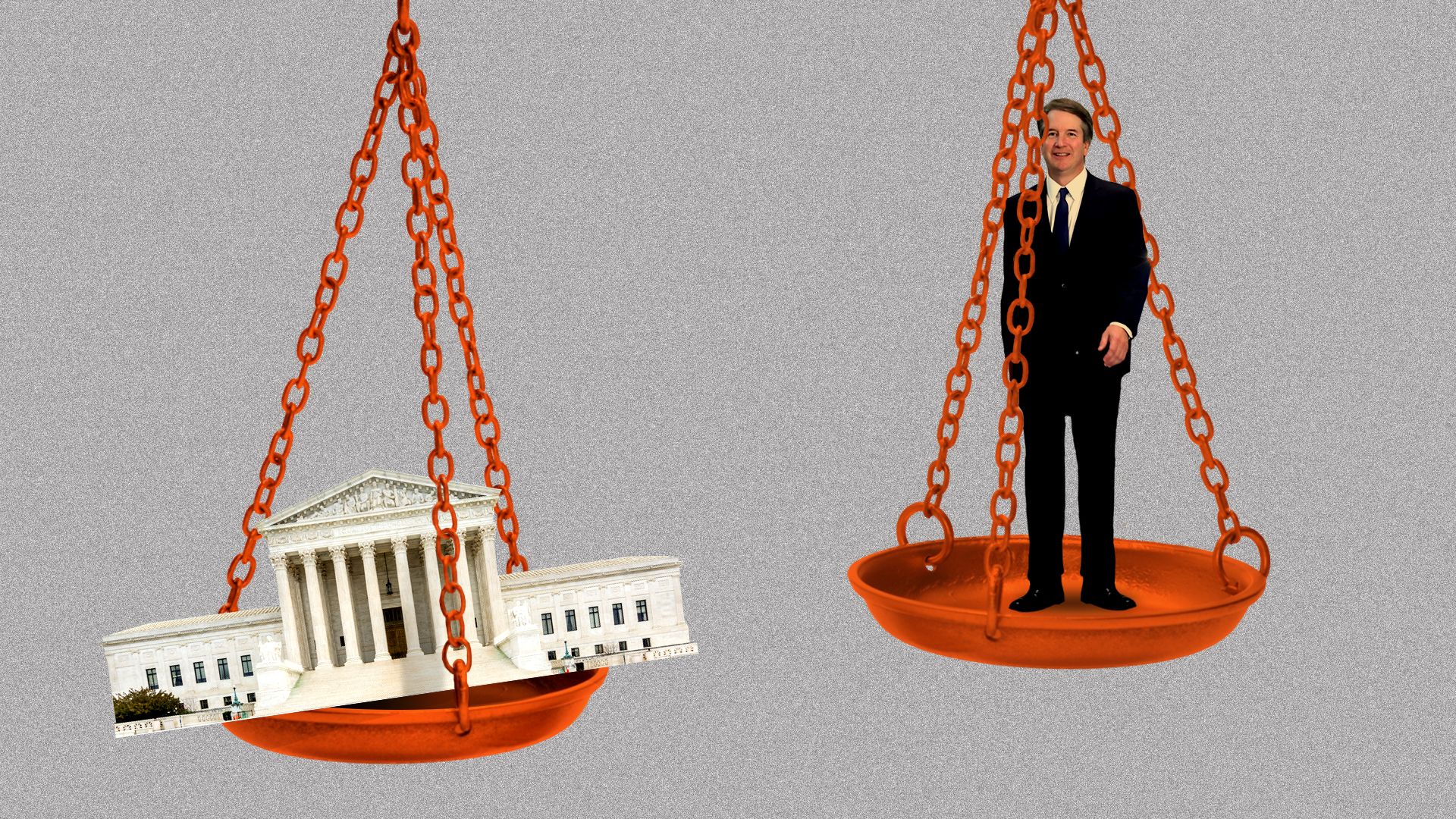 Brett Kavanaugh and the White House dangle on scales of justice.