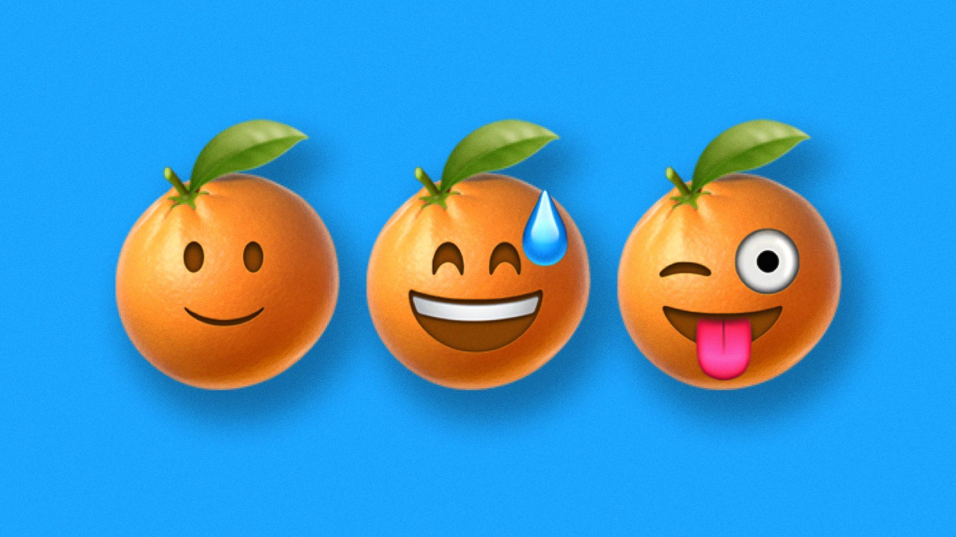 Illustration of three different smiling emojis imposed on the orange emoji.