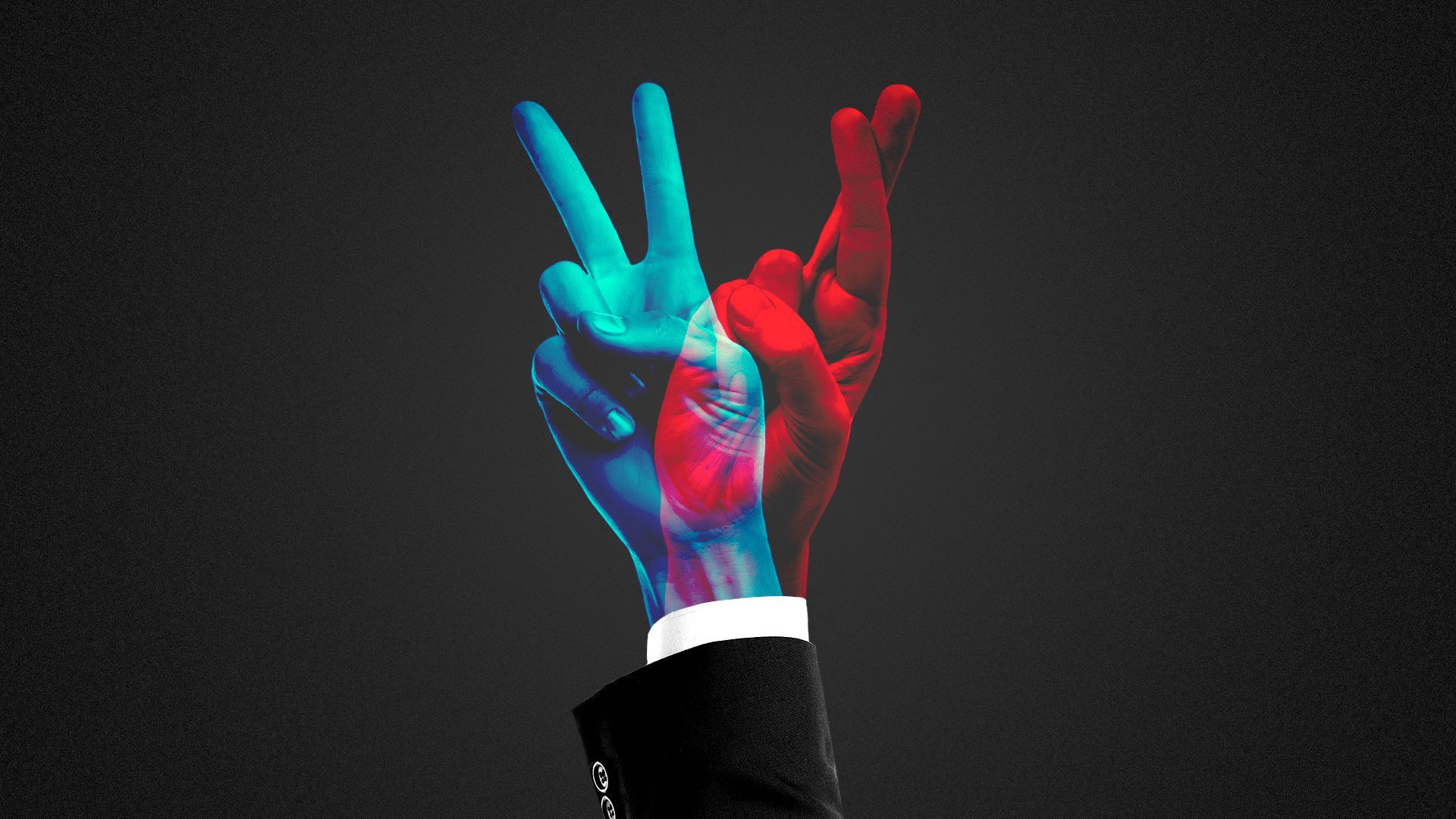 An illustration of blue and red hands intertwined.