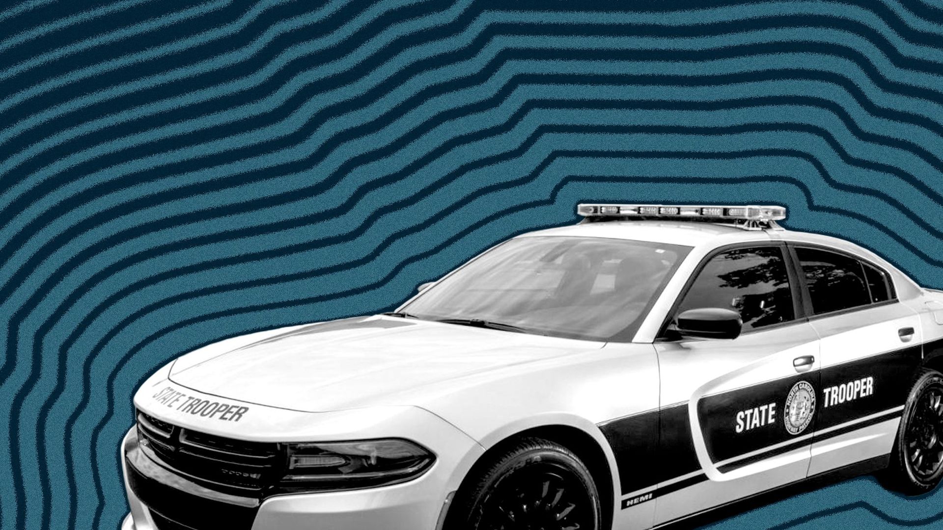 Photo illustration of a North Carolina State Highway Patrol cruiser with lines radiating from it.
