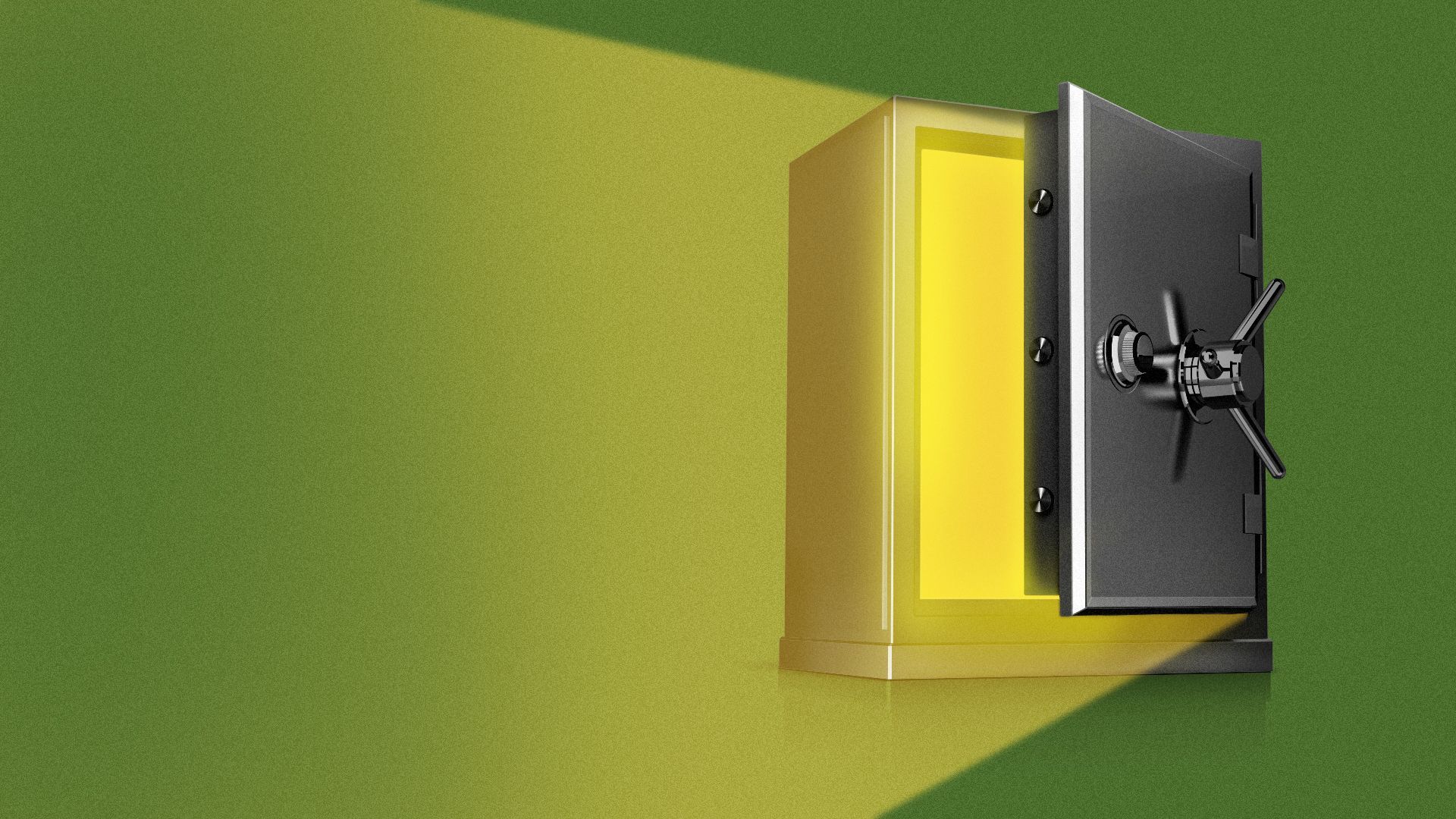 Illustration of light streaming out of an open safe.