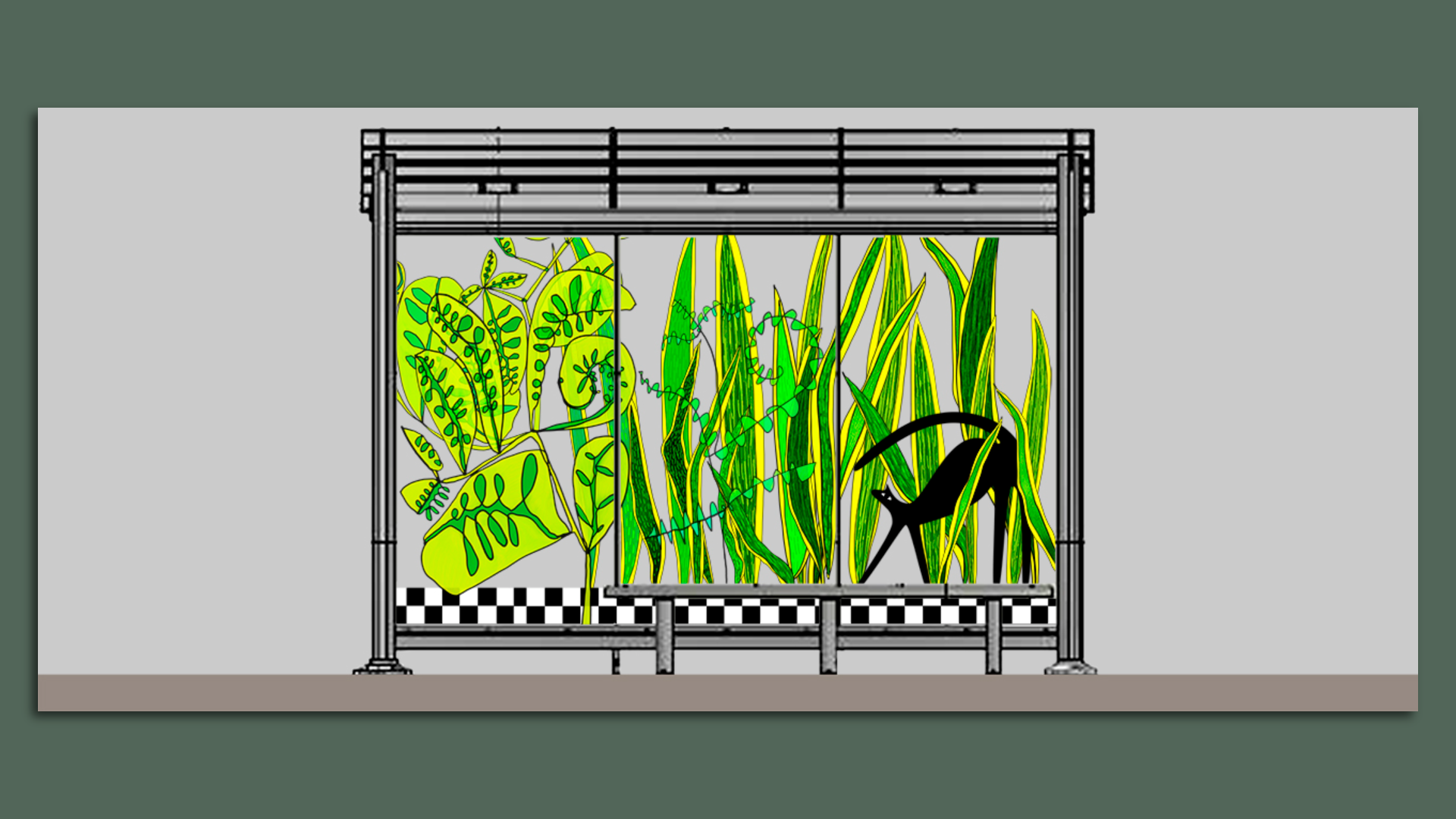 A photo of proposed art for Des Moines bus shelters.