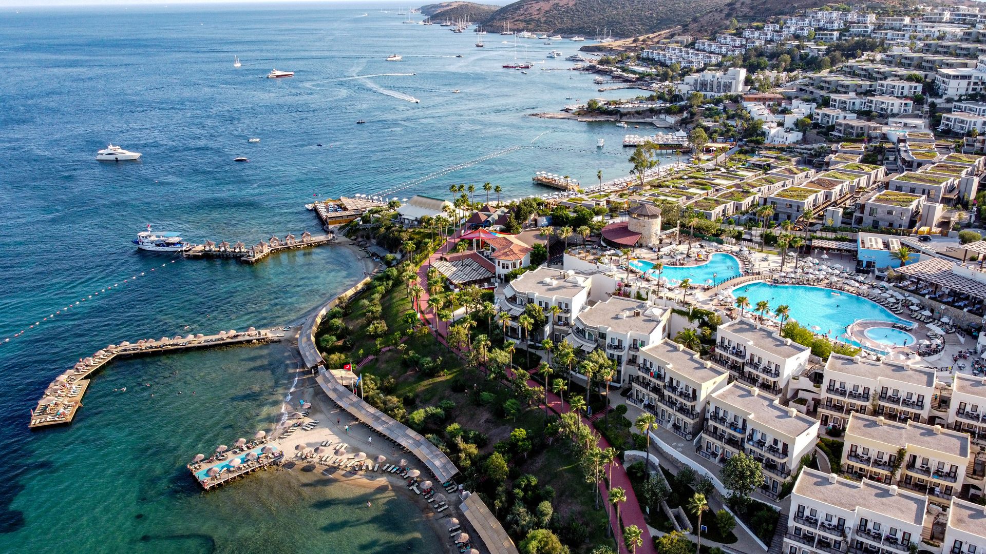 A view of the coastline and resort in Bodrum