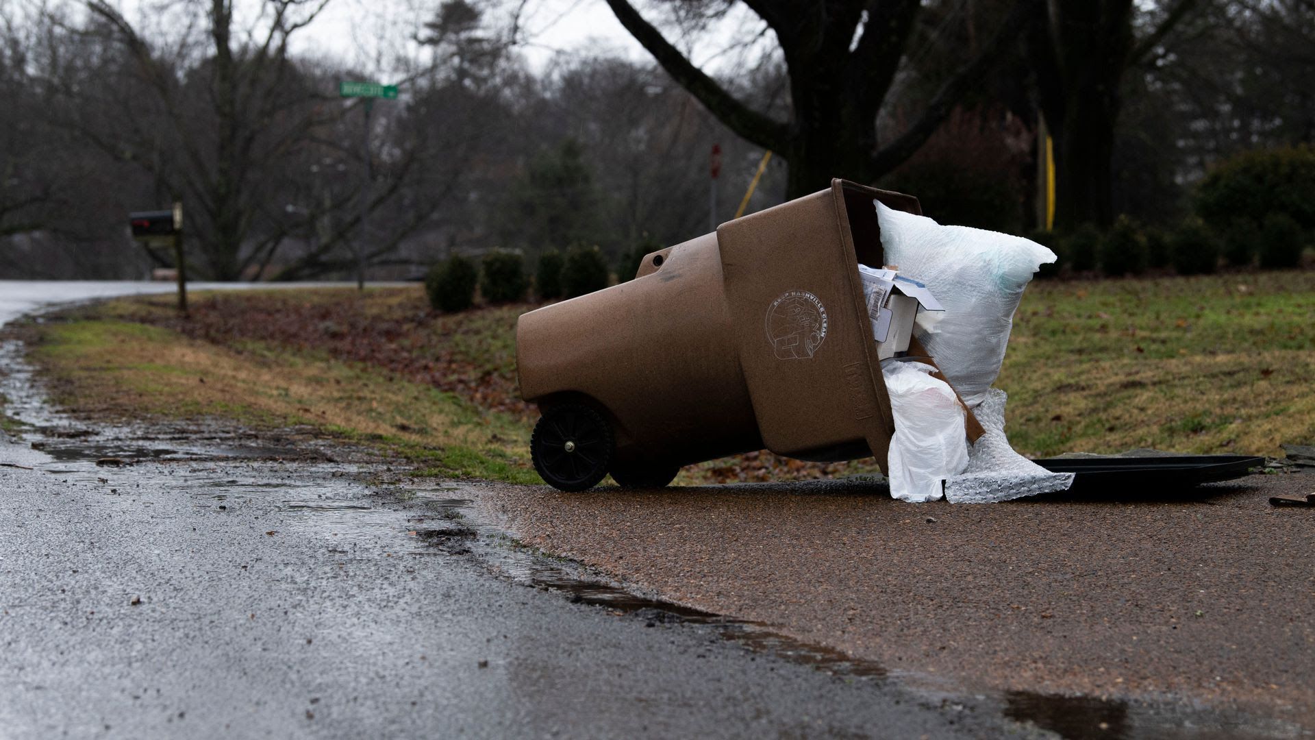 An overflowing trash can in Nashville.