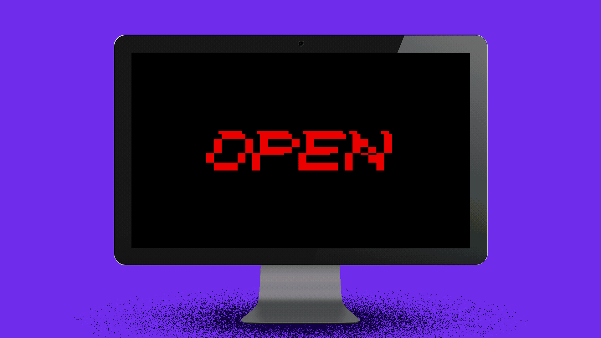Illustration of a computer screen with the words "open" and "closed" glitching across it. 