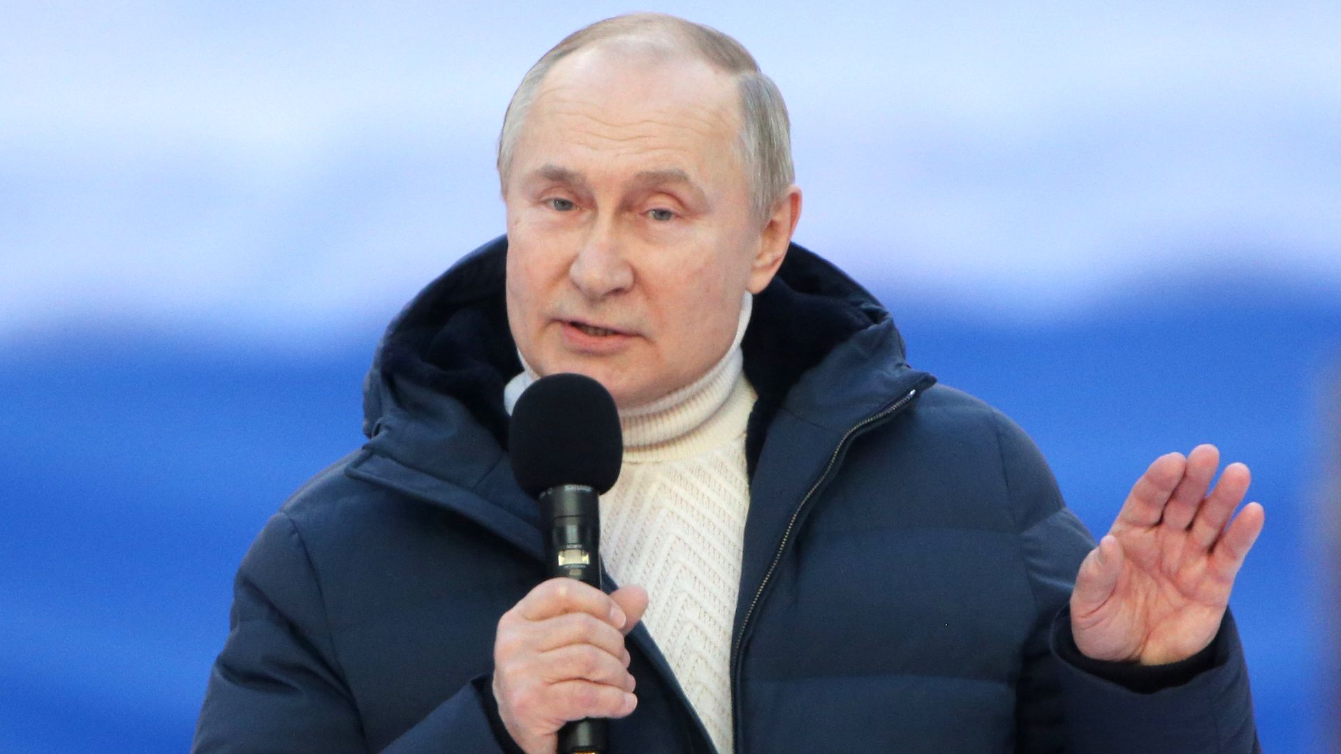Russian President Vladimir Putin speaks during a concert marking the anniversary of the annexation of Crimea, on March 18, 2022 in Moscow, Russia. 