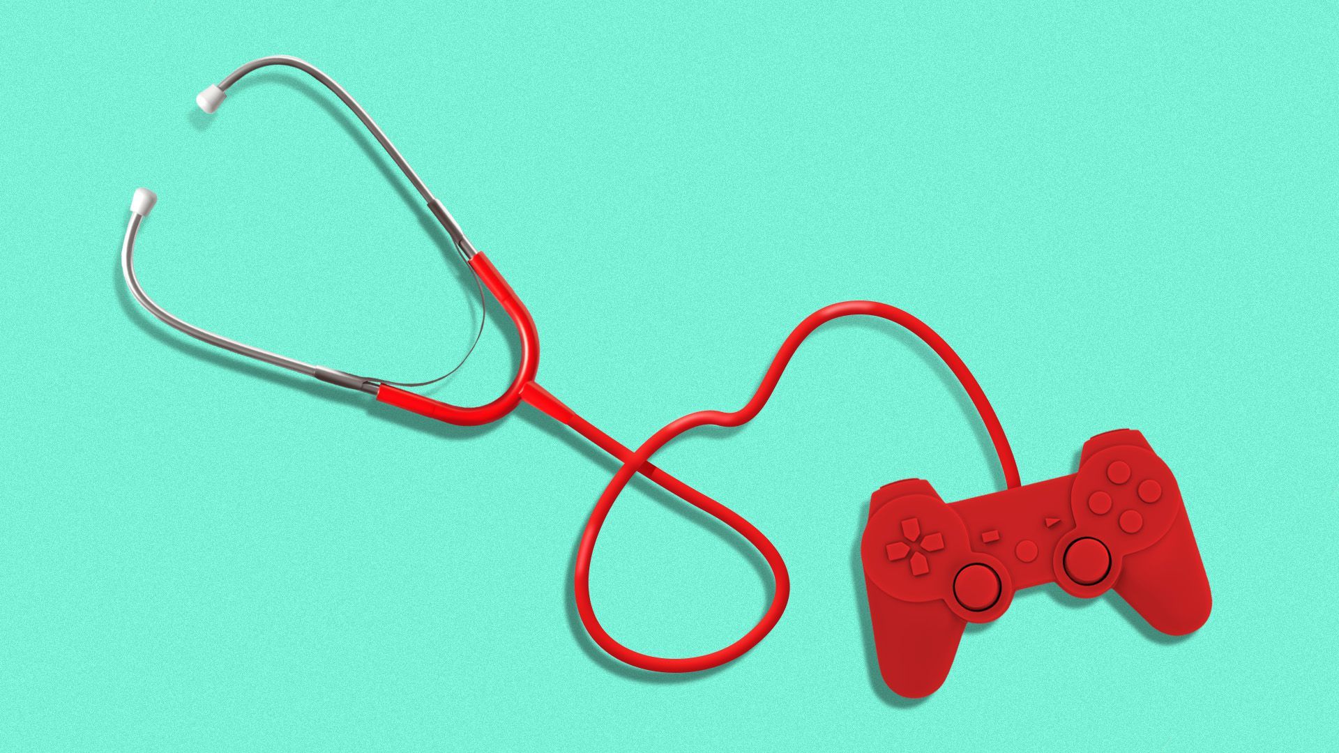 Illustration of a stethoscope with a video game controller at the end
