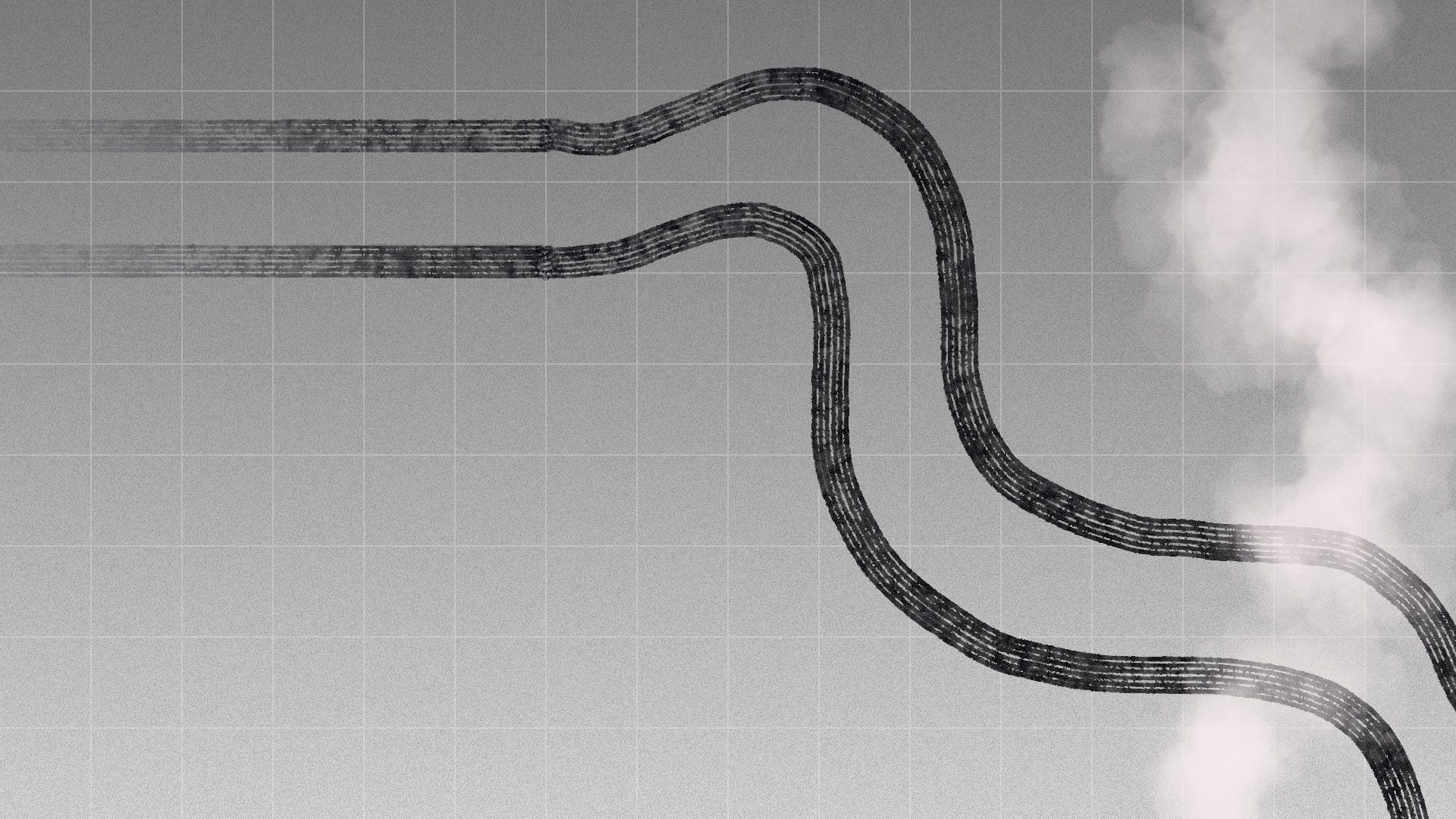 Illustration of a chart with skid marks going out of control and smoke coming from offscreen