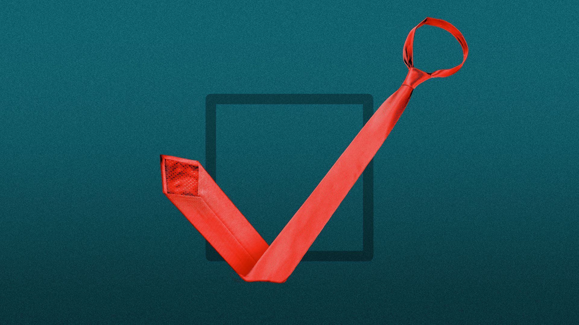 Illustration of a long, red necktie folded into the shape of a checkmark.