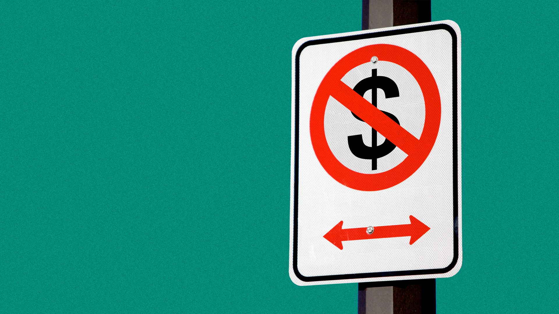 Illustration of a "no parking" sign with a dollar sign crossed out instead of a P.