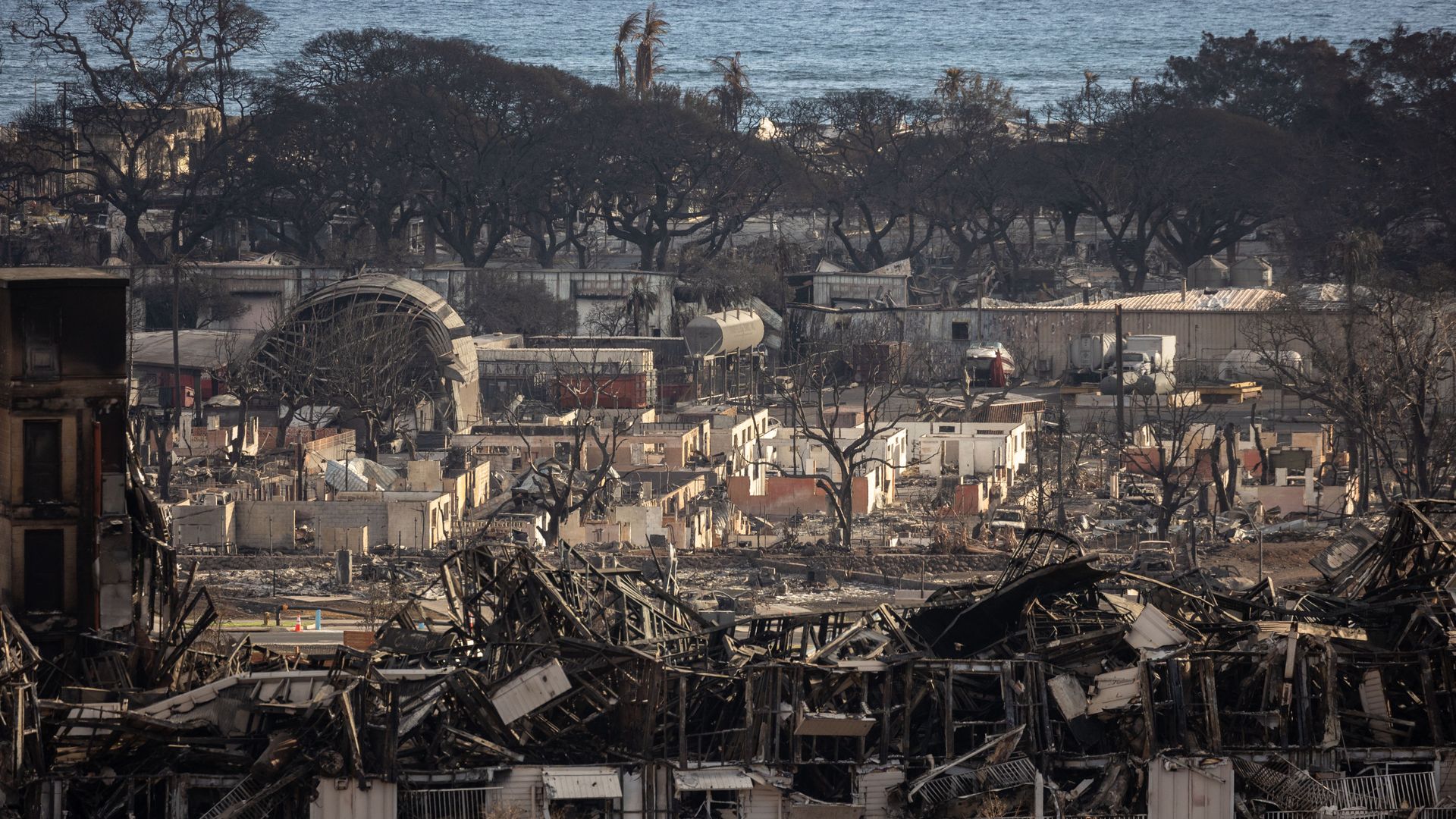 Charred remains of buildings in Lahaina, Hawaii, on Aug. 14.