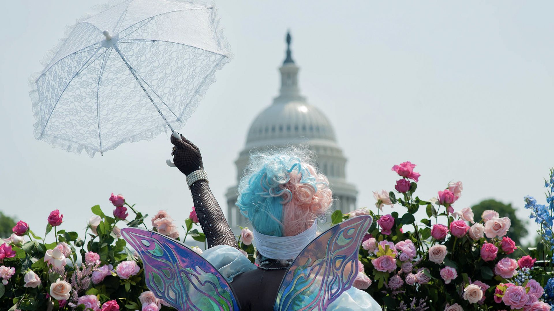 Drag performer Stormie Daie on stage at the Trans Youth Prom in Washington D.C. on May 22, 2023. Photo: Aïda Amer/Axios