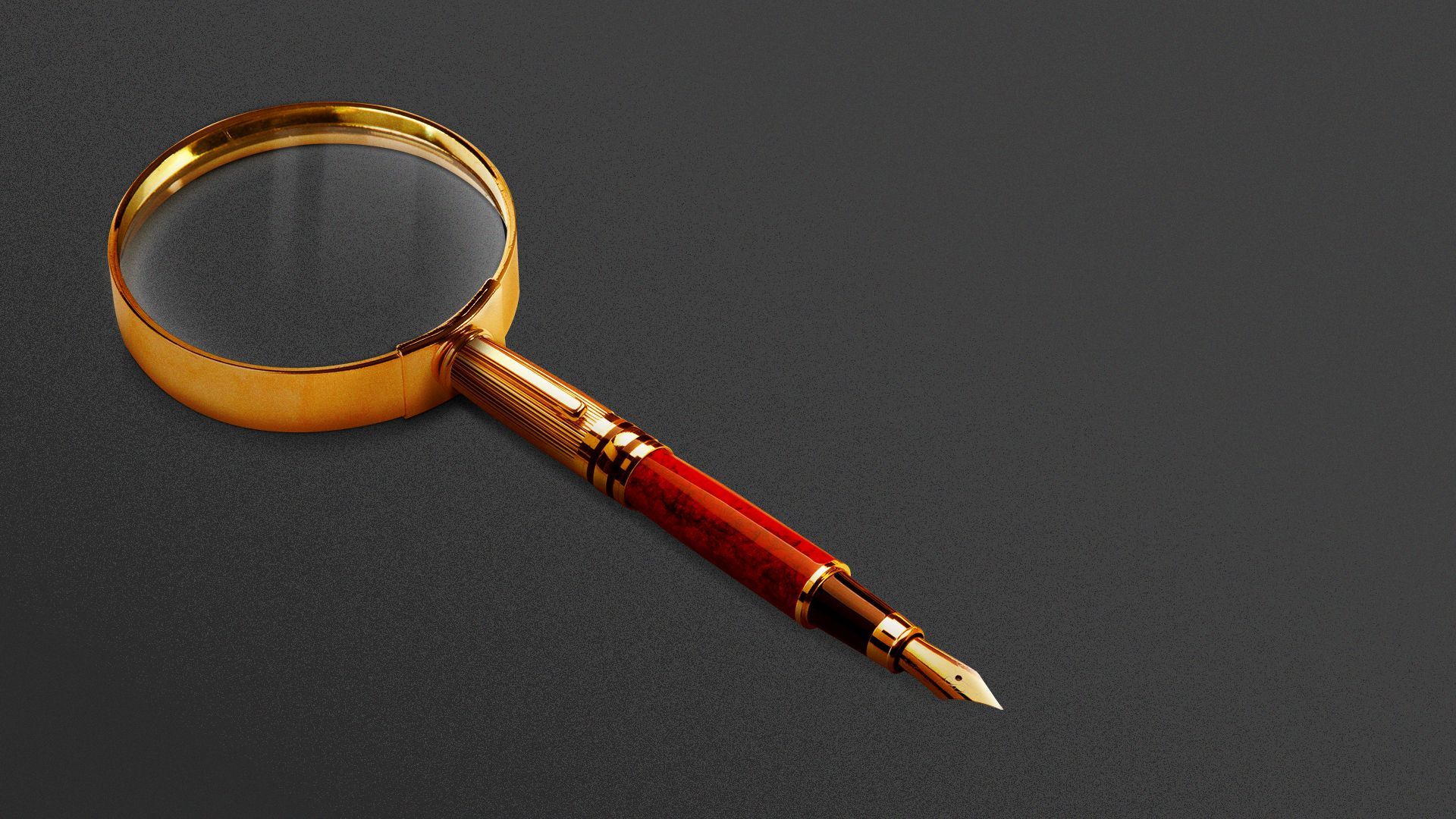 Illustration of a magnifying glass with a fountain pen as the handle.